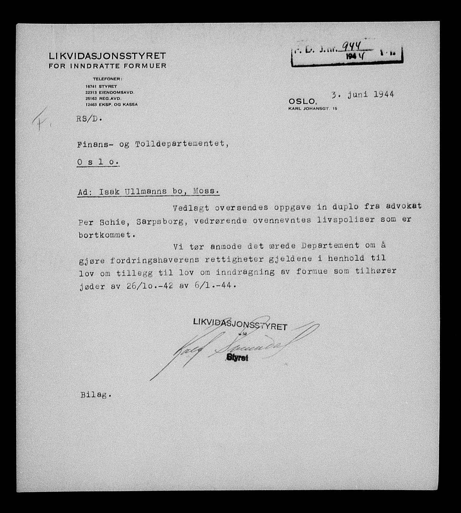 Justisdepartementet, Tilbakeføringskontoret for inndratte formuer, AV/RA-S-1564/H/Hc/Hcd/L1008: --, 1945-1947, p. 641