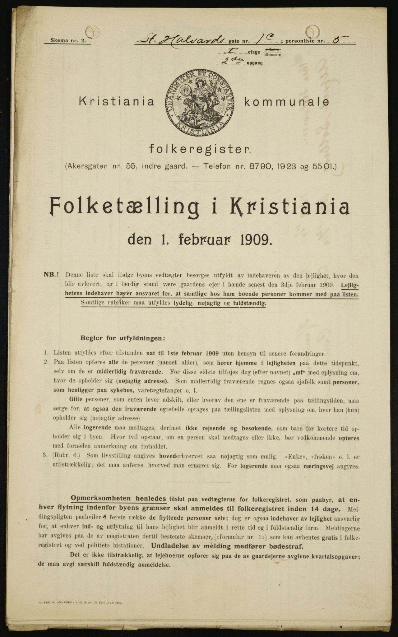 OBA, Municipal Census 1909 for Kristiania, 1909, p. 79495