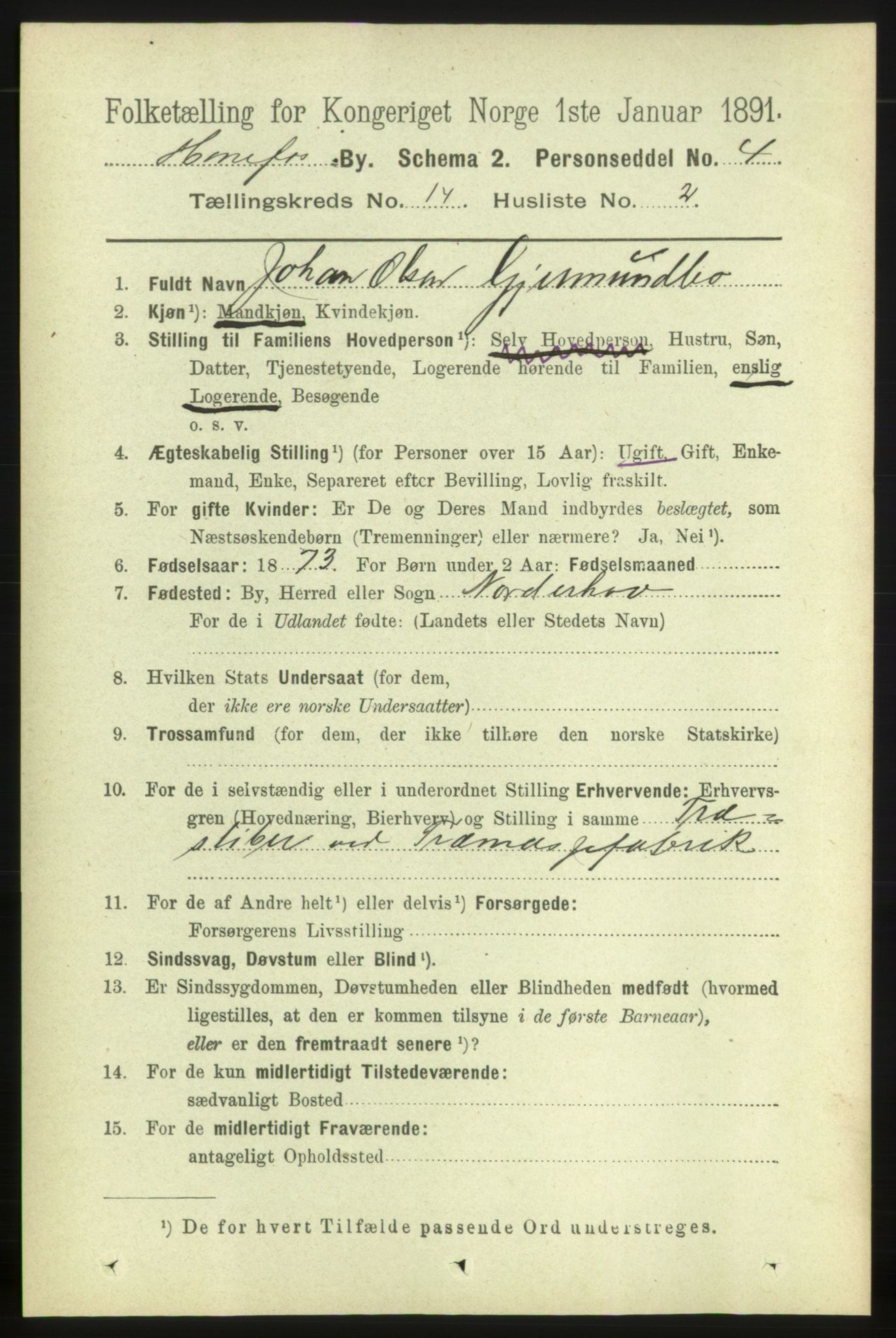 RA, 1891 census for 0601 Hønefoss, 1891, p. 1658