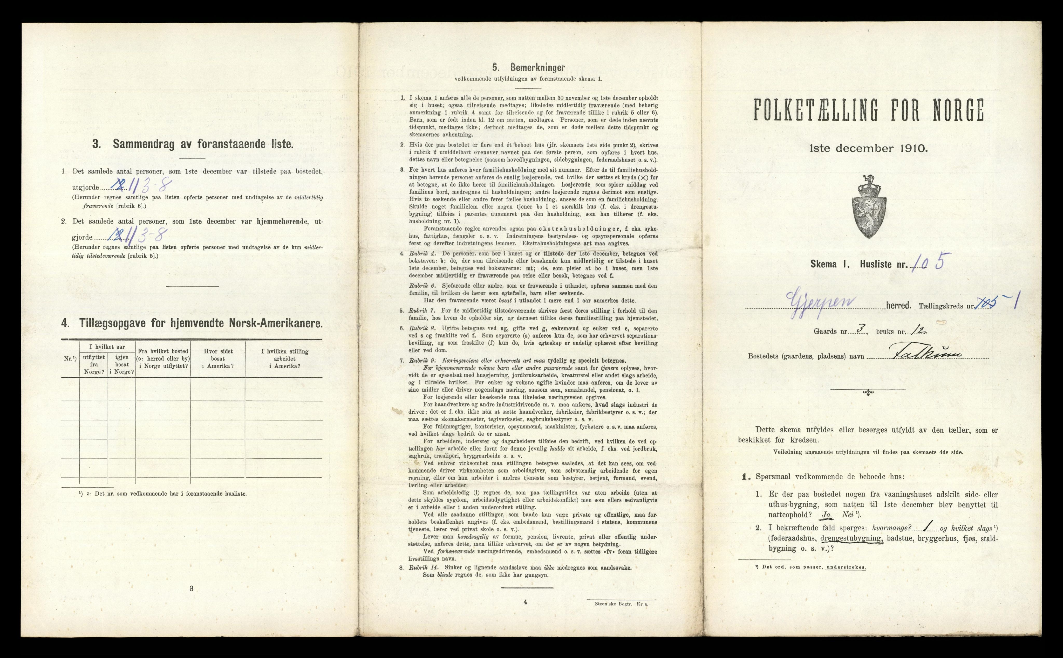 RA, 1910 census for Gjerpen, 1910, p. 273