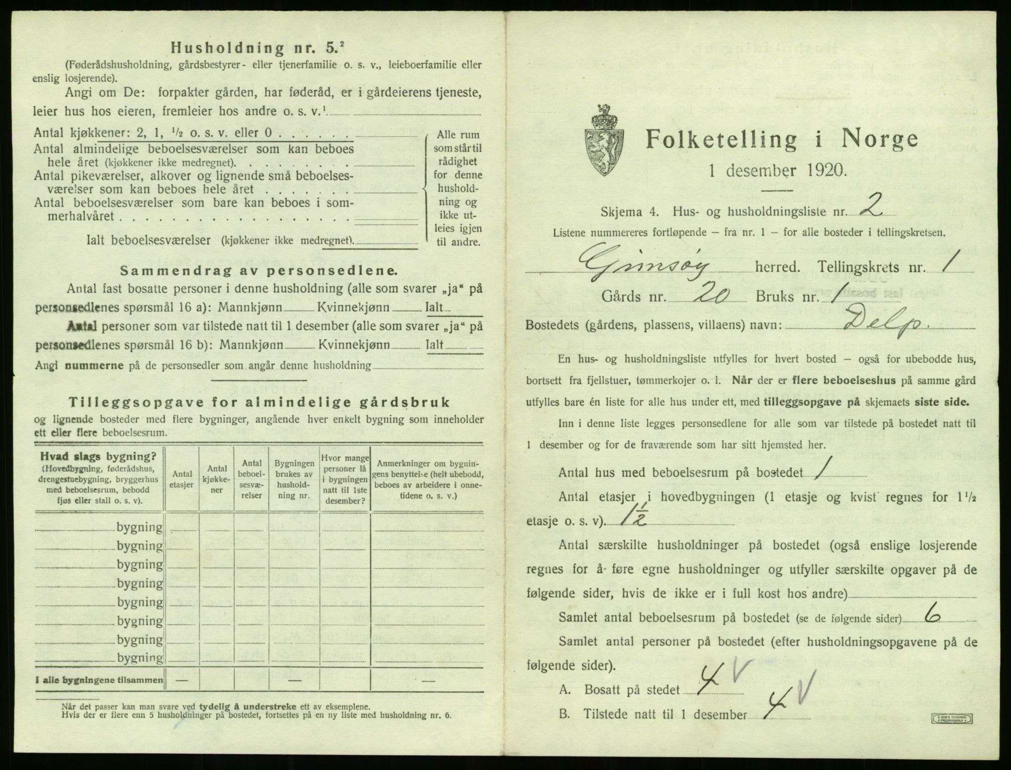 SAT, 1920 census for Gimsøy, 1920, p. 45