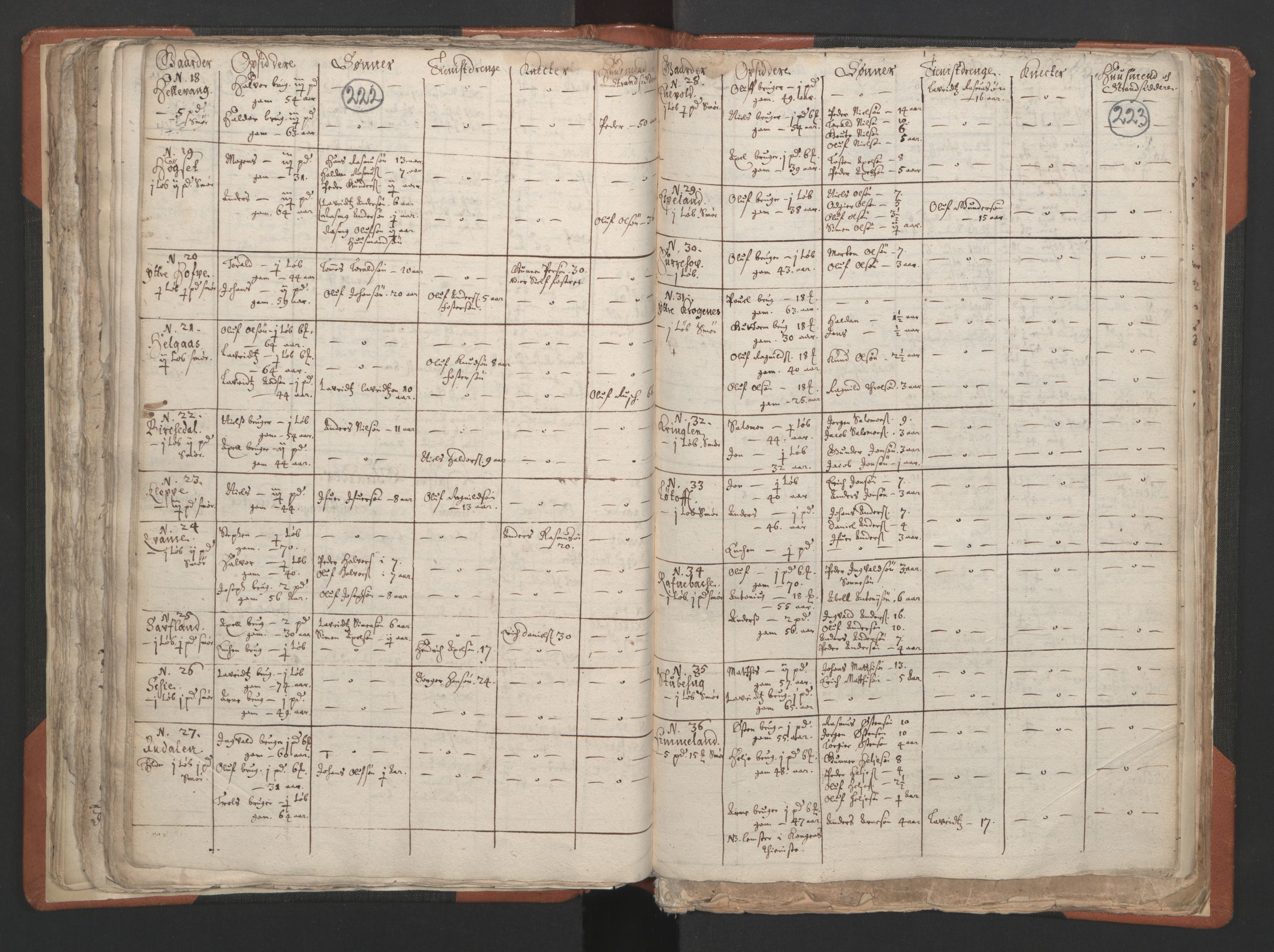 RA, Vicar's Census 1664-1666, no. 24: Sunnfjord deanery, 1664-1666, p. 222-223