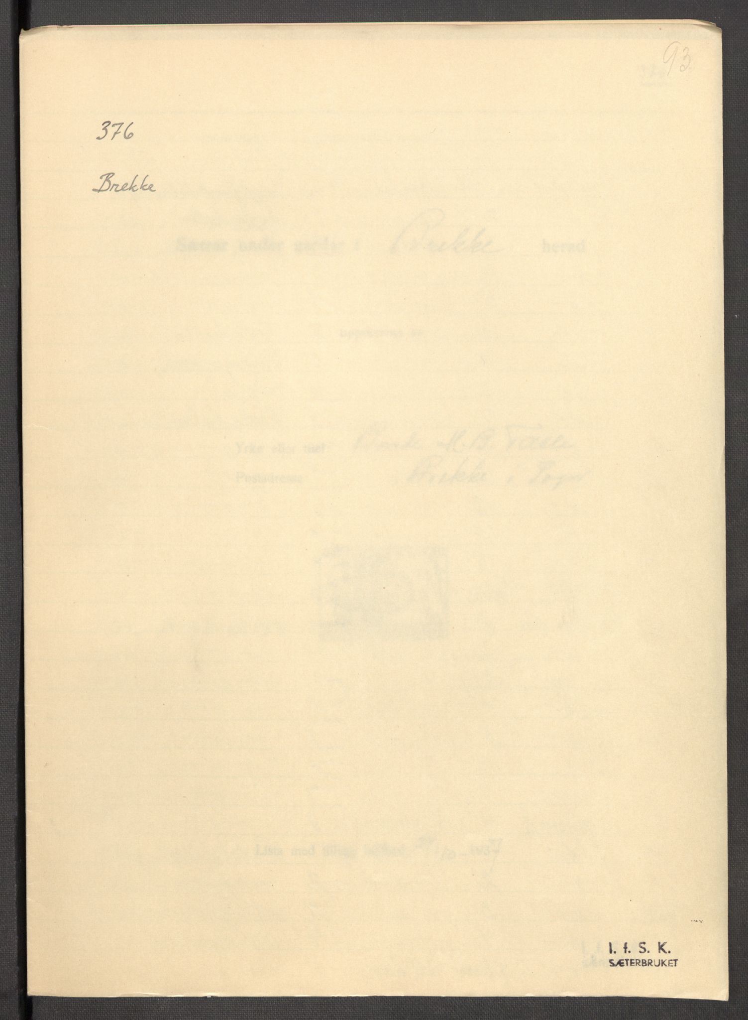 Instituttet for sammenlignende kulturforskning, RA/PA-0424/F/Fc/L0011/0002: Eske B11: / Sogn og Fjordane (perm XXIX), 1934-1937, p. 93