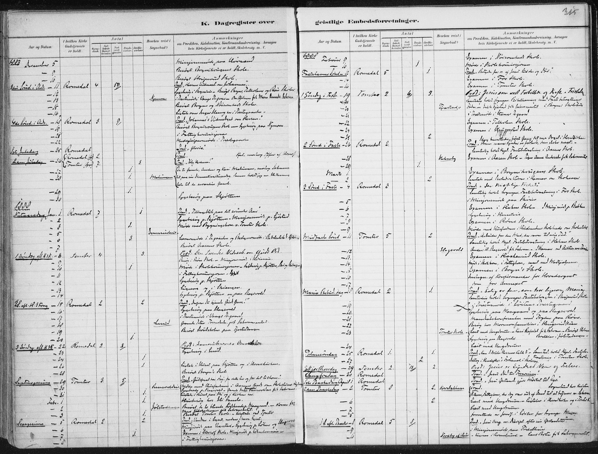 Romedal prestekontor, SAH/PREST-004/K/L0010: Parish register (official) no. 10, 1880-1895, p. 315
