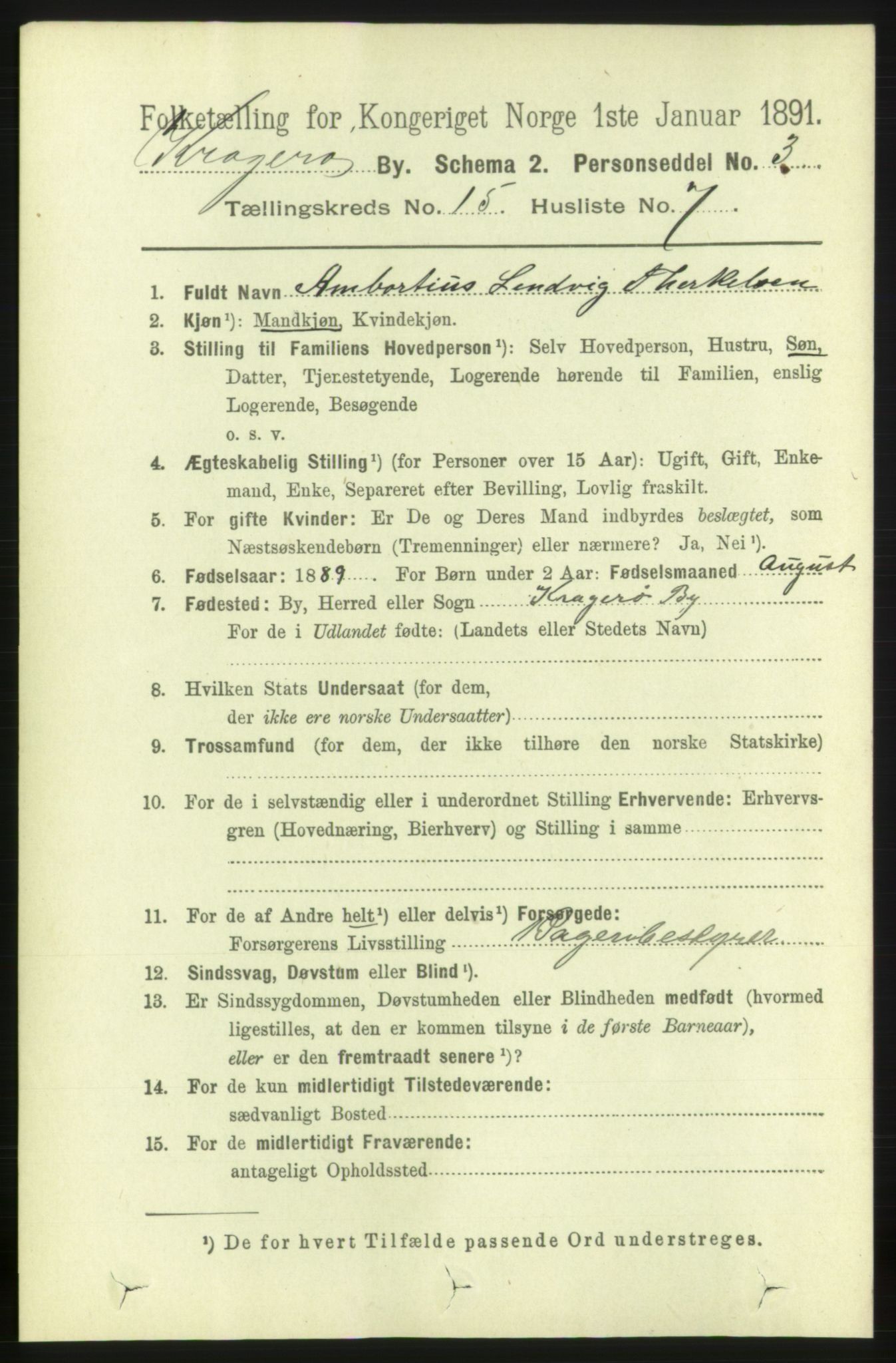 RA, 1891 census for 0801 Kragerø, 1891, p. 4271