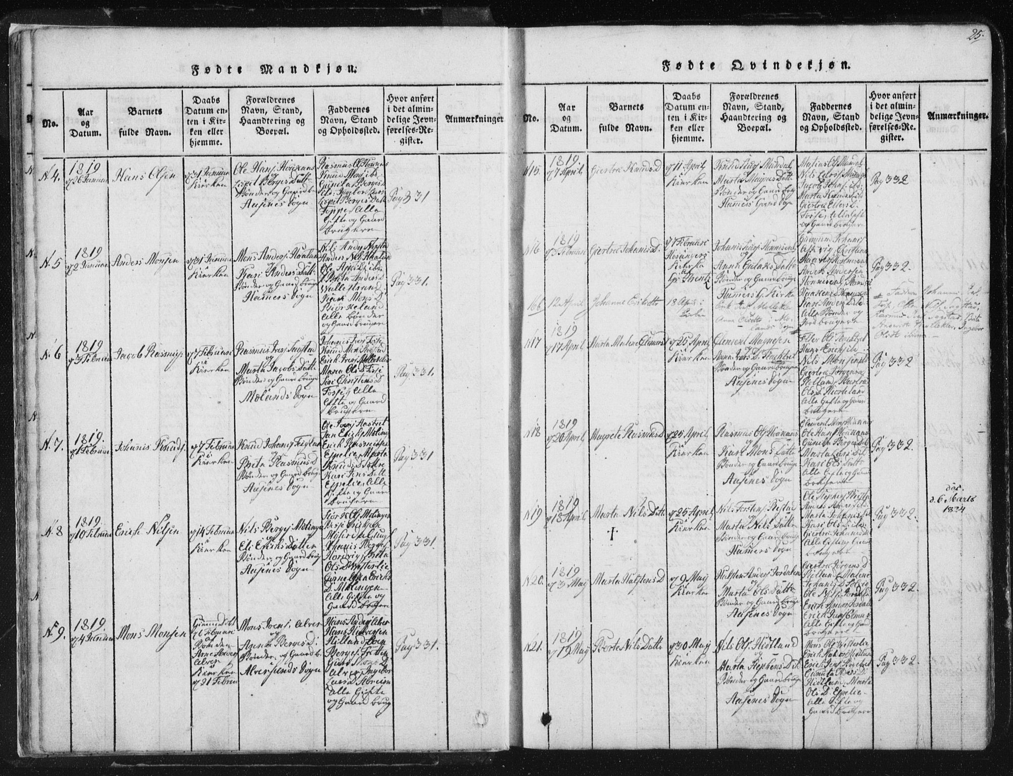 Hamre sokneprestembete, AV/SAB-A-75501/H/Ha/Haa/Haaa/L0010: Parish register (official) no. A 10, 1816-1826, p. 25