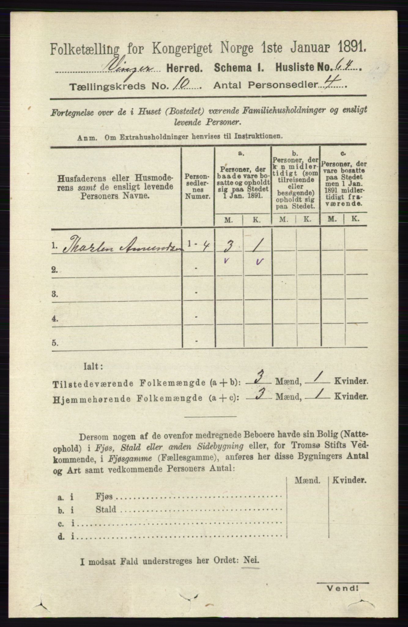 RA, 1891 census for 0421 Vinger, 1891, p. 4875