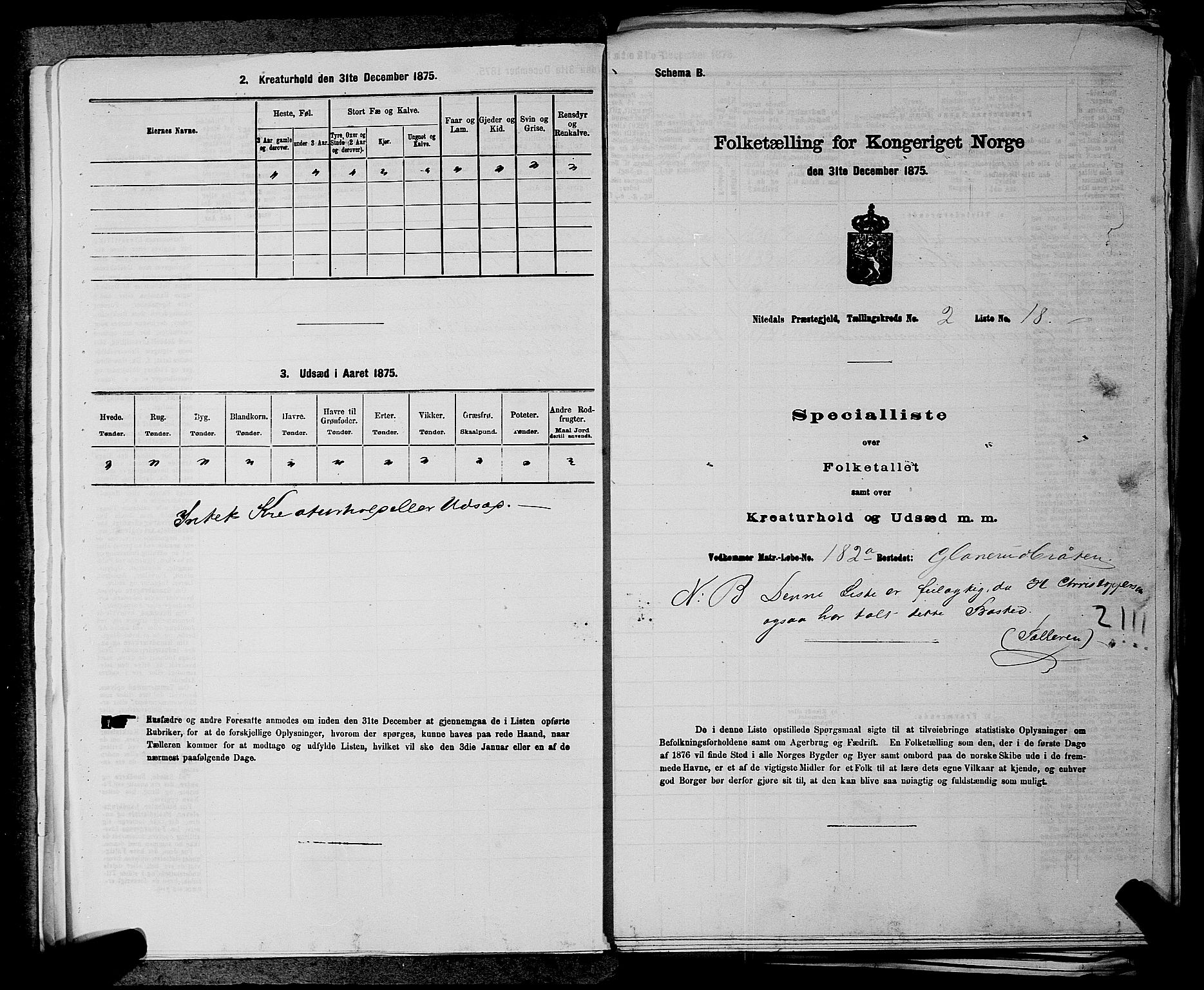 RA, 1875 census for 0233P Nittedal, 1875, p. 198