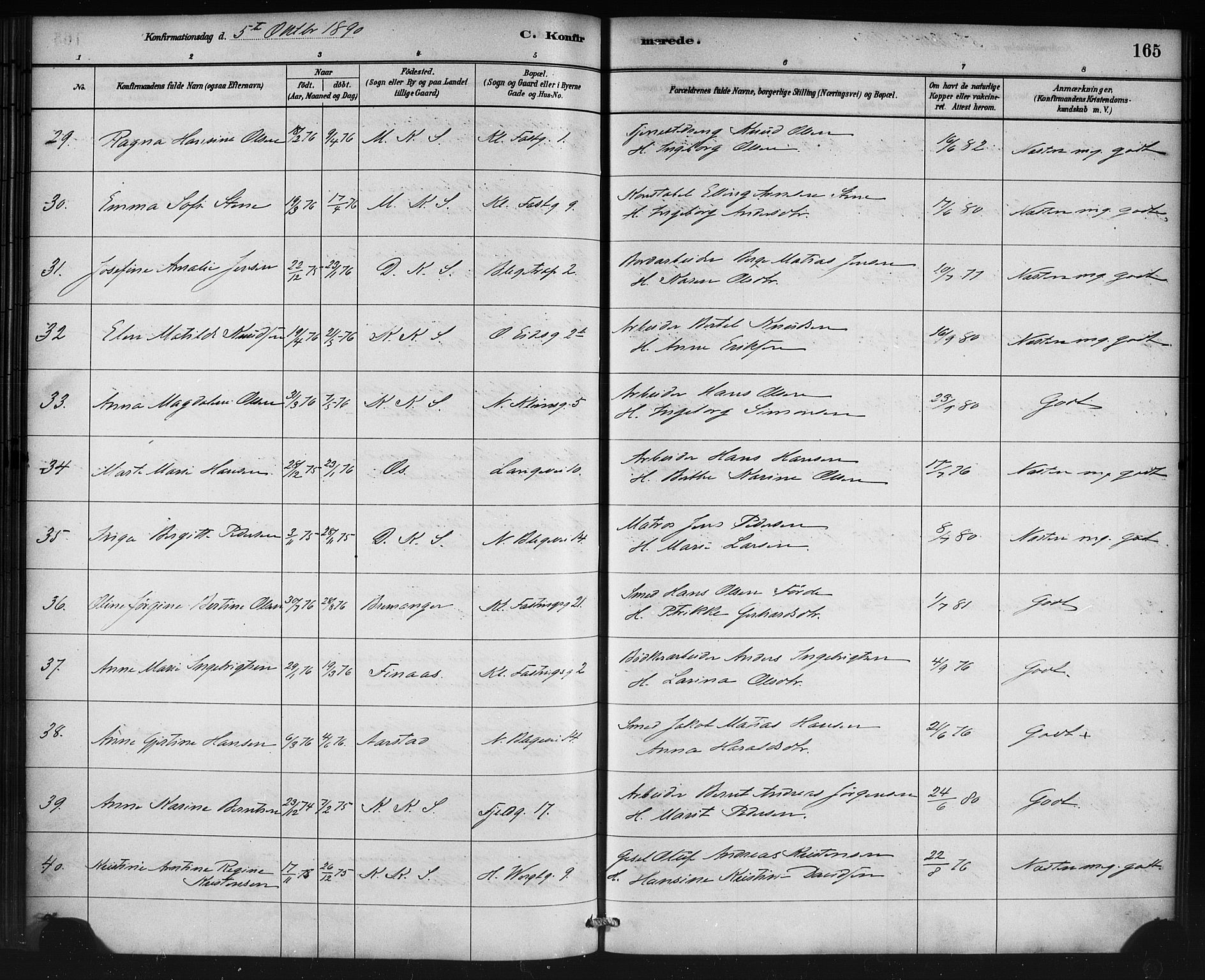 Korskirken sokneprestembete, AV/SAB-A-76101/H/Haa/L0029: Parish register (official) no. C 5, 1880-1892, p. 165