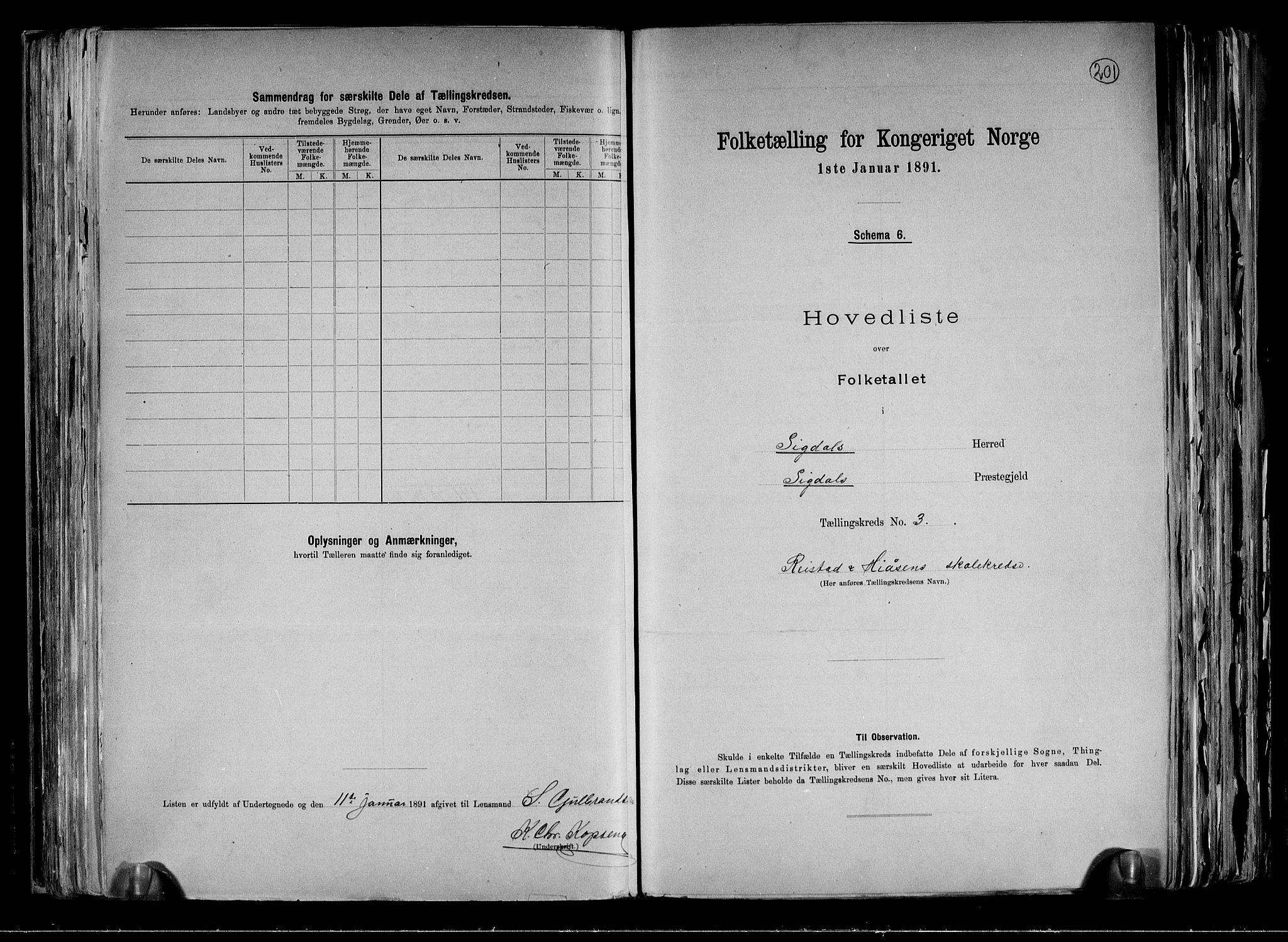 RA, 1891 census for 0621 Sigdal, 1891, p. 12