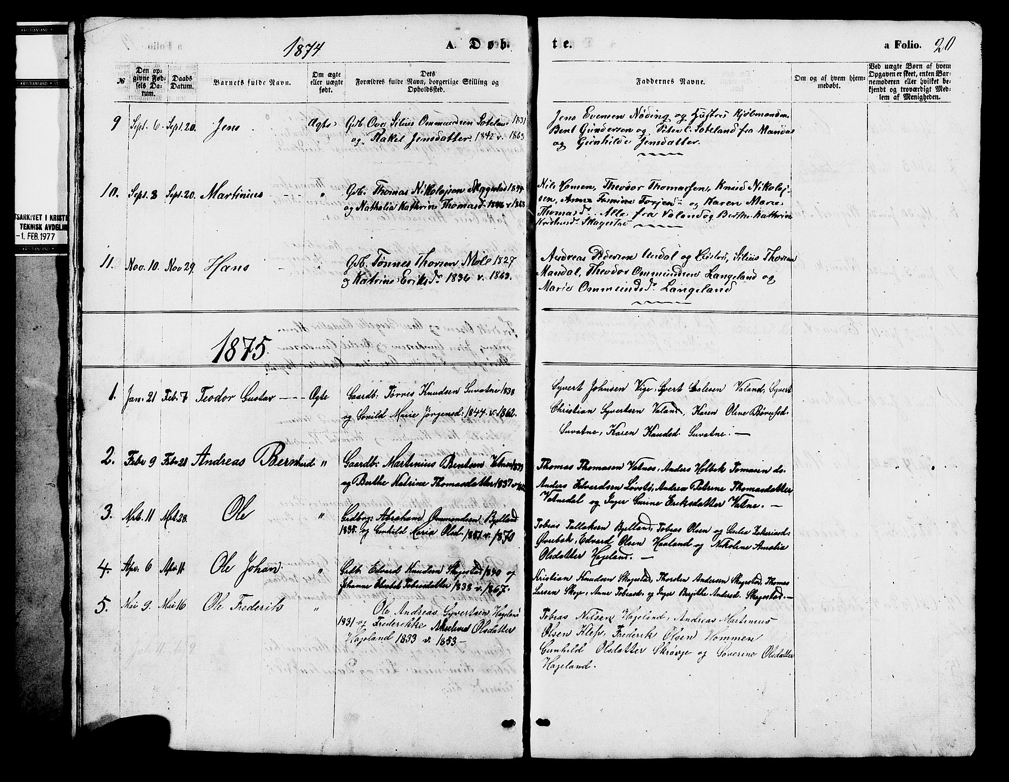 Holum sokneprestkontor, AV/SAK-1111-0022/F/Fb/Fba/L0004: Parish register (copy) no. B 4, 1867-1890, p. 20