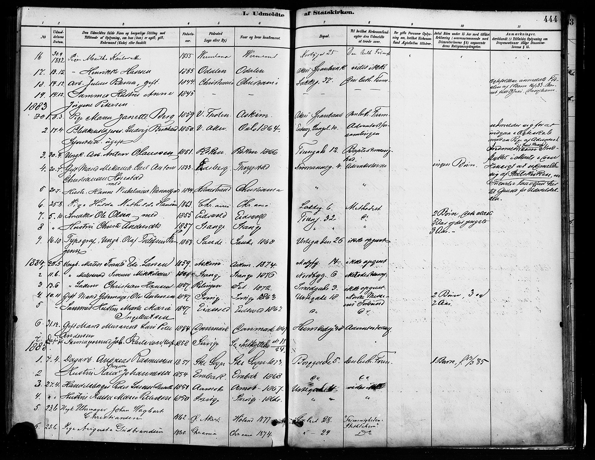 Grønland prestekontor Kirkebøker, SAO/A-10848/F/Fa/L0008: Parish register (official) no. 8, 1881-1893, p. 444