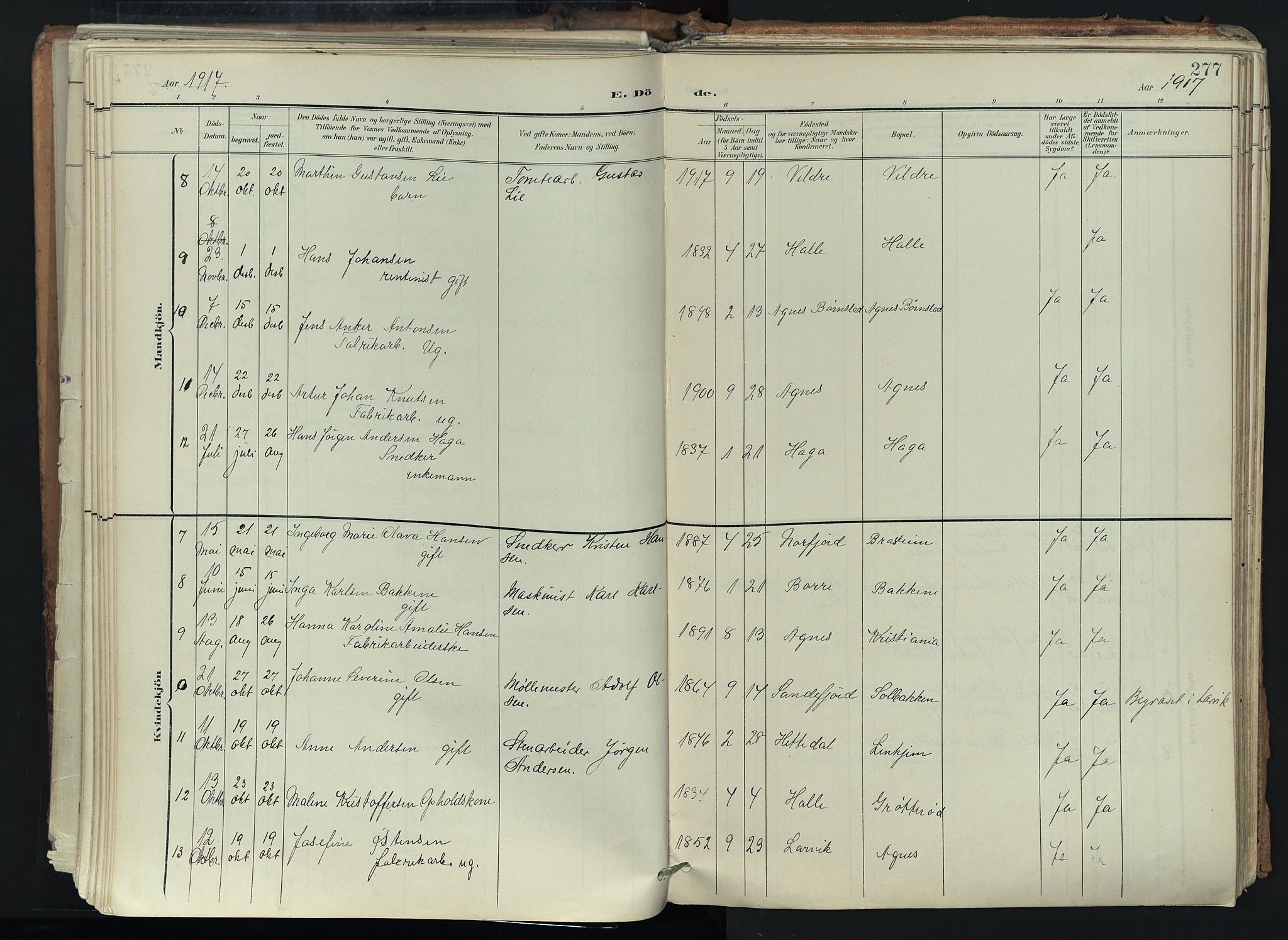 Brunlanes kirkebøker, SAKO/A-342/F/Fc/L0003: Parish register (official) no. III 3, 1900-1922, p. 277