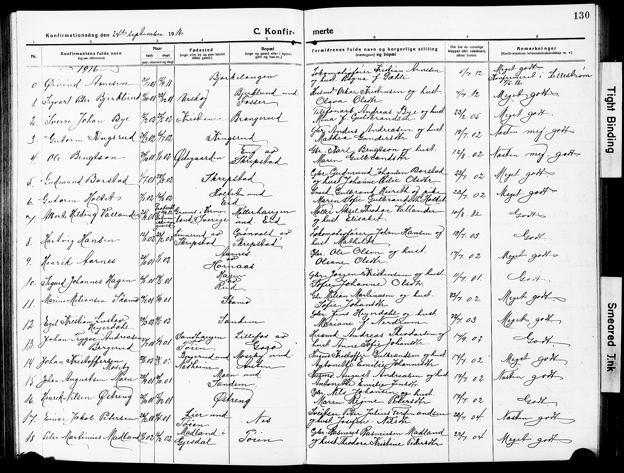 Høland prestekontor Kirkebøker, SAO/A-10346a/G/Ga/L0008: Parish register (copy) no. I 8, 1915-1929, p. 130