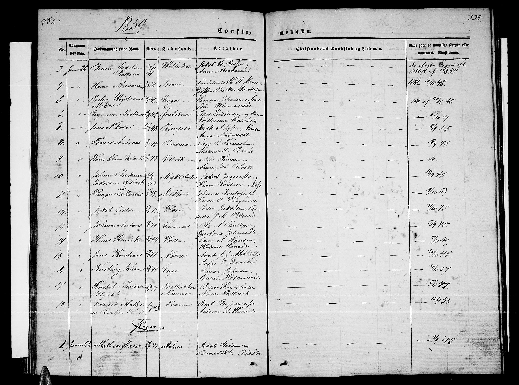 Ministerialprotokoller, klokkerbøker og fødselsregistre - Nordland, AV/SAT-A-1459/838/L0555: Parish register (copy) no. 838C02, 1842-1861, p. 332-333