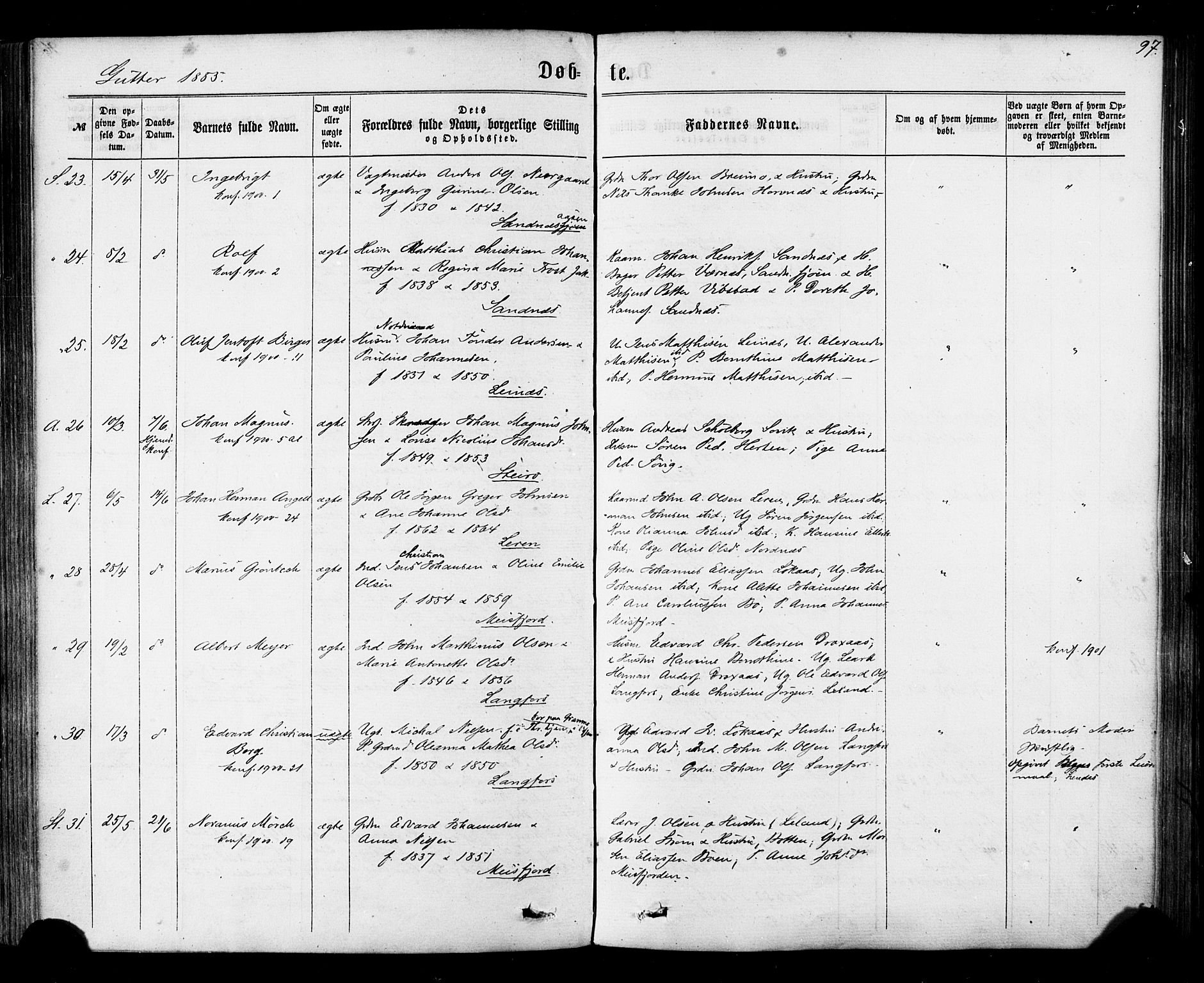 Ministerialprotokoller, klokkerbøker og fødselsregistre - Nordland, AV/SAT-A-1459/830/L0449: Parish register (official) no. 830A13, 1866-1886, p. 97