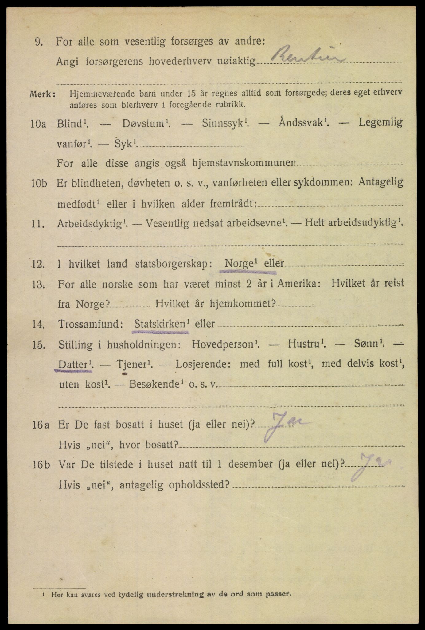 SAH, 1920 census for Lillehammer, 1920, p. 12515