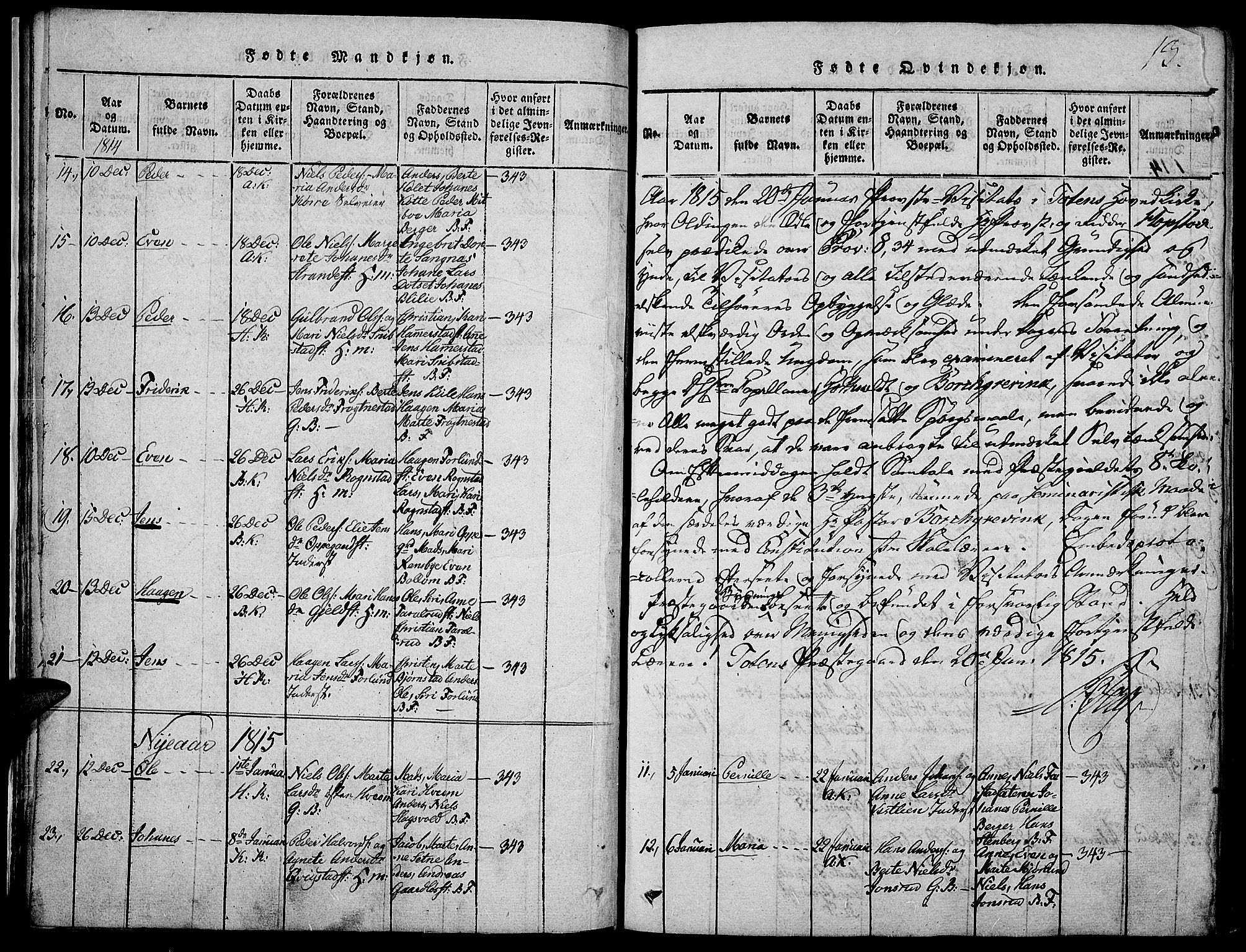 Toten prestekontor, SAH/PREST-102/H/Ha/Haa/L0009: Parish register (official) no. 9, 1814-1820, p. 13