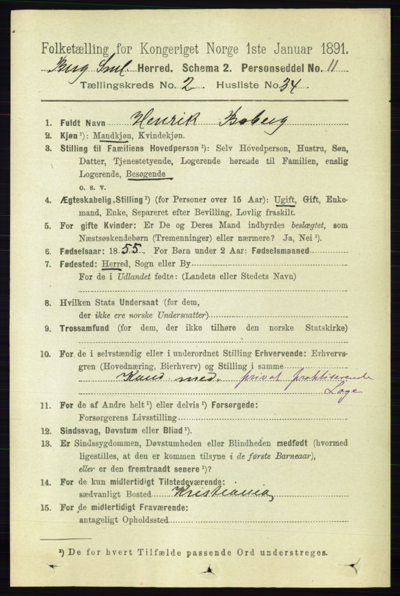 RA, 1891 census for 0116 Berg, 1891, p. 1214