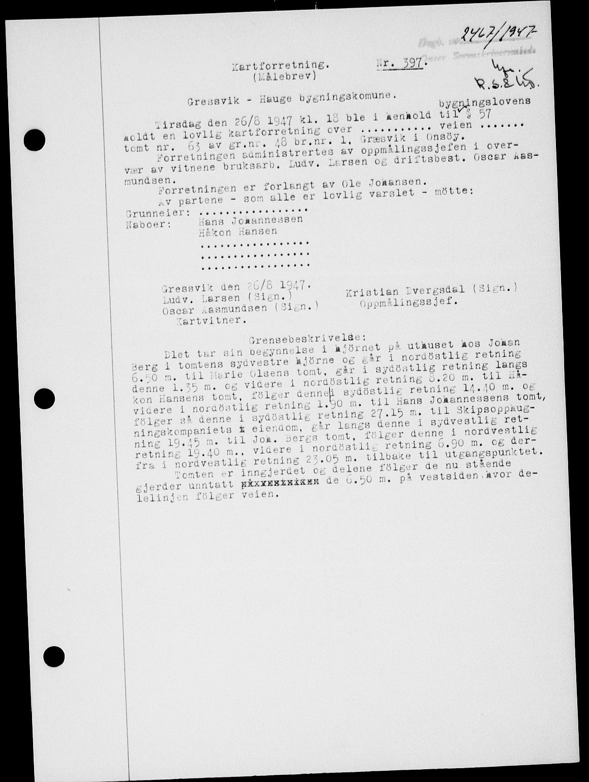 Onsøy sorenskriveri, SAO/A-10474/G/Ga/Gab/L0021: Mortgage book no. II A-21, 1947-1947, Diary no: : 2467/1947