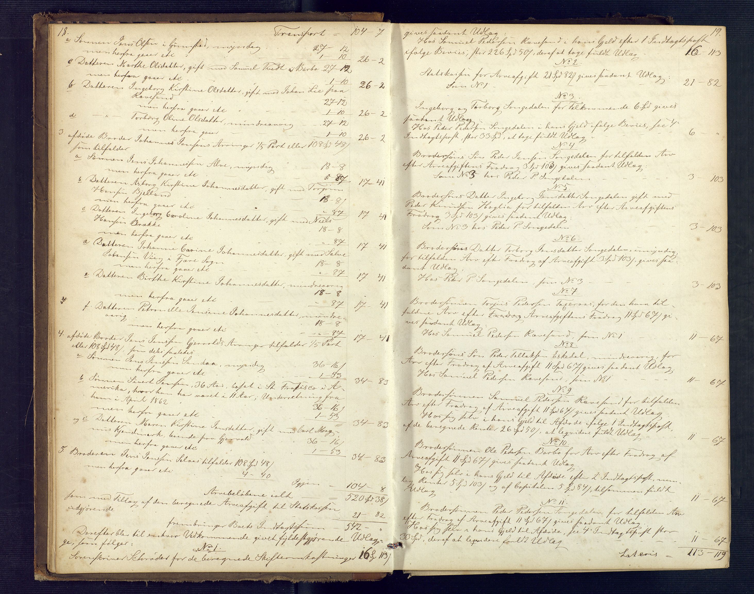 Holt sorenskriveri, AV/SAK-1221-0002/H/Hc/L0030: Skifteutlodningsprotokoll nr. 5, 1863-1869, p. 18-19