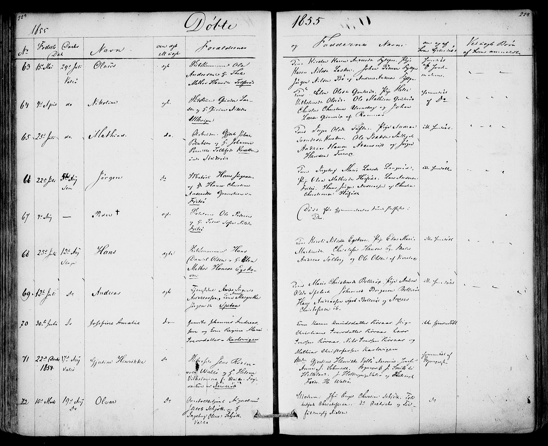 Sem kirkebøker, AV/SAKO-A-5/F/Fa/L0006: Parish register (official) no. I 6, 1843-1855, p. 223-224