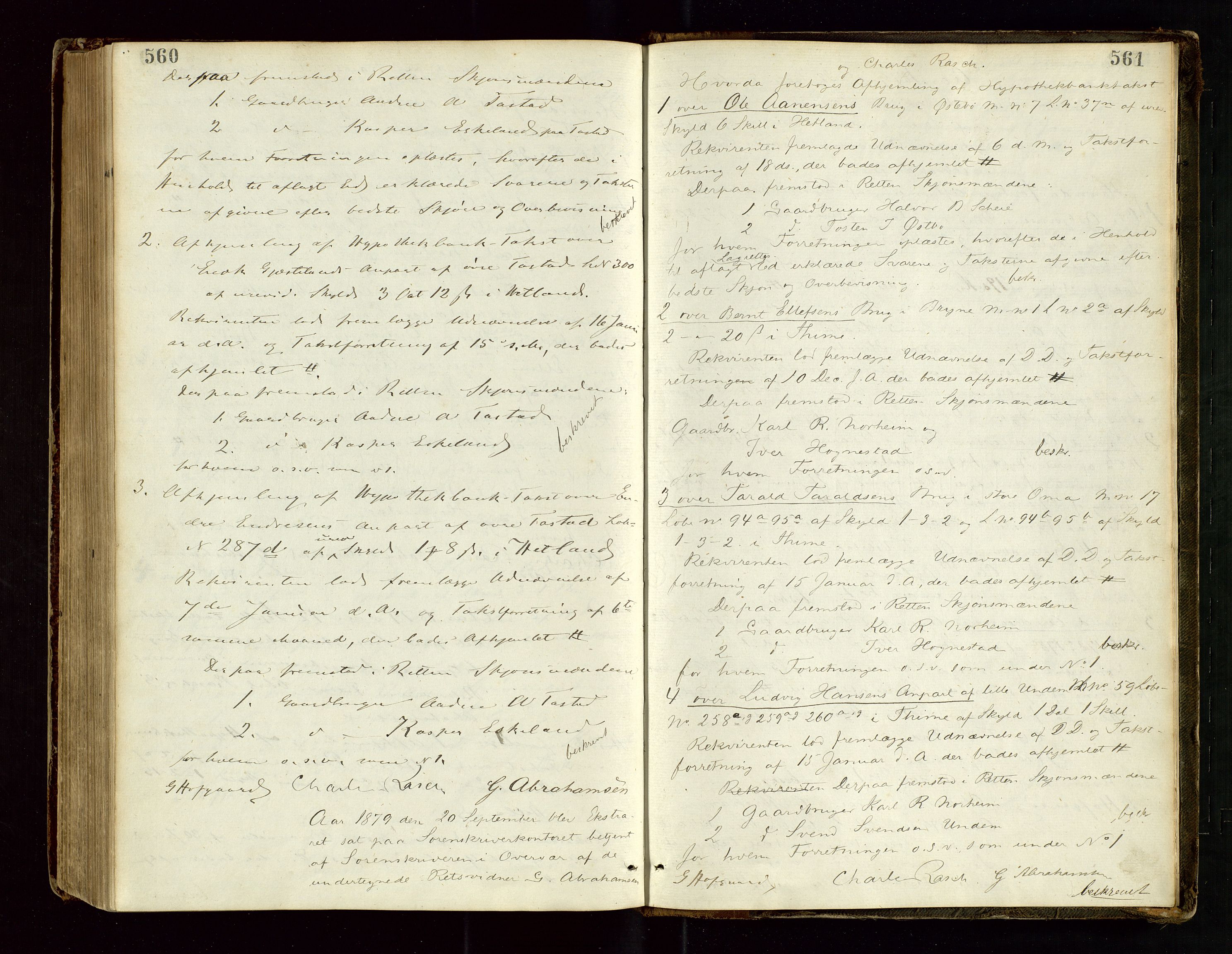 Jæren sorenskriveri, AV/SAST-A-100310/01/3/30/30BB/L0006: Ekstrarettsprotokoll 14, 1874-1879, p. 560-561