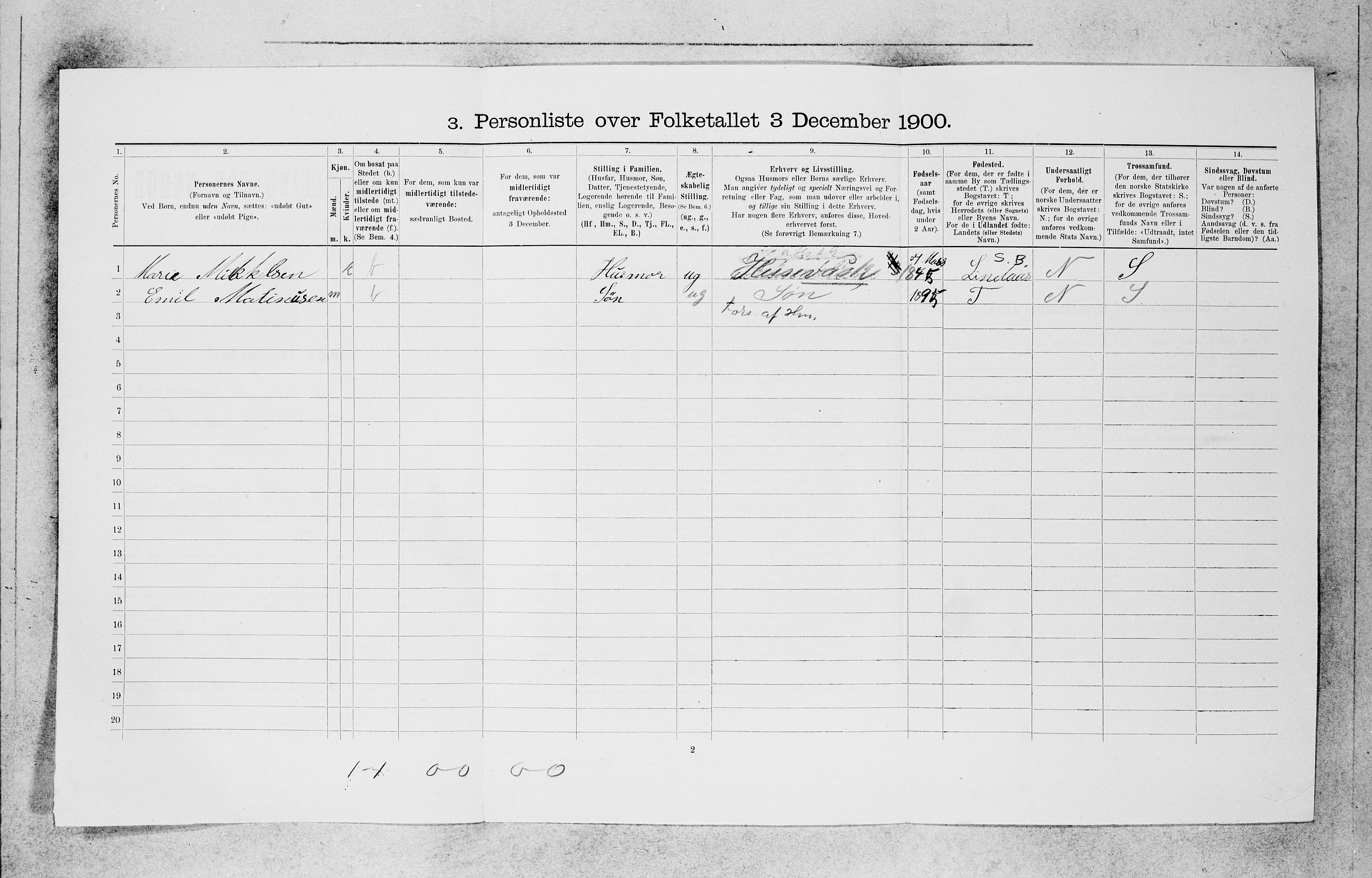 SAB, 1900 census for Bergen, 1900, p. 19047