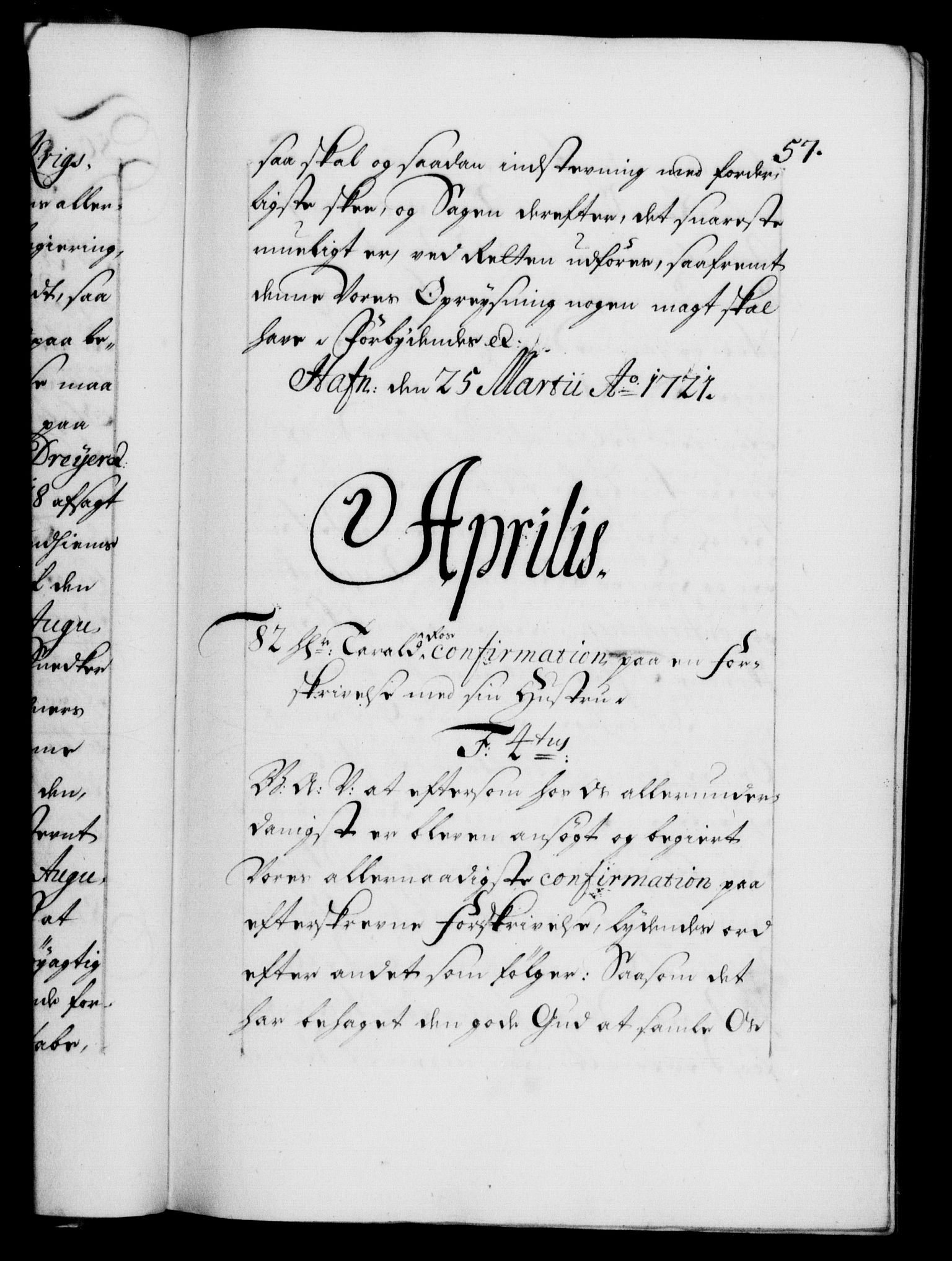 Danske Kanselli 1572-1799, RA/EA-3023/F/Fc/Fca/Fcaa/L0023: Norske registre, 1720-1722, p. 57a