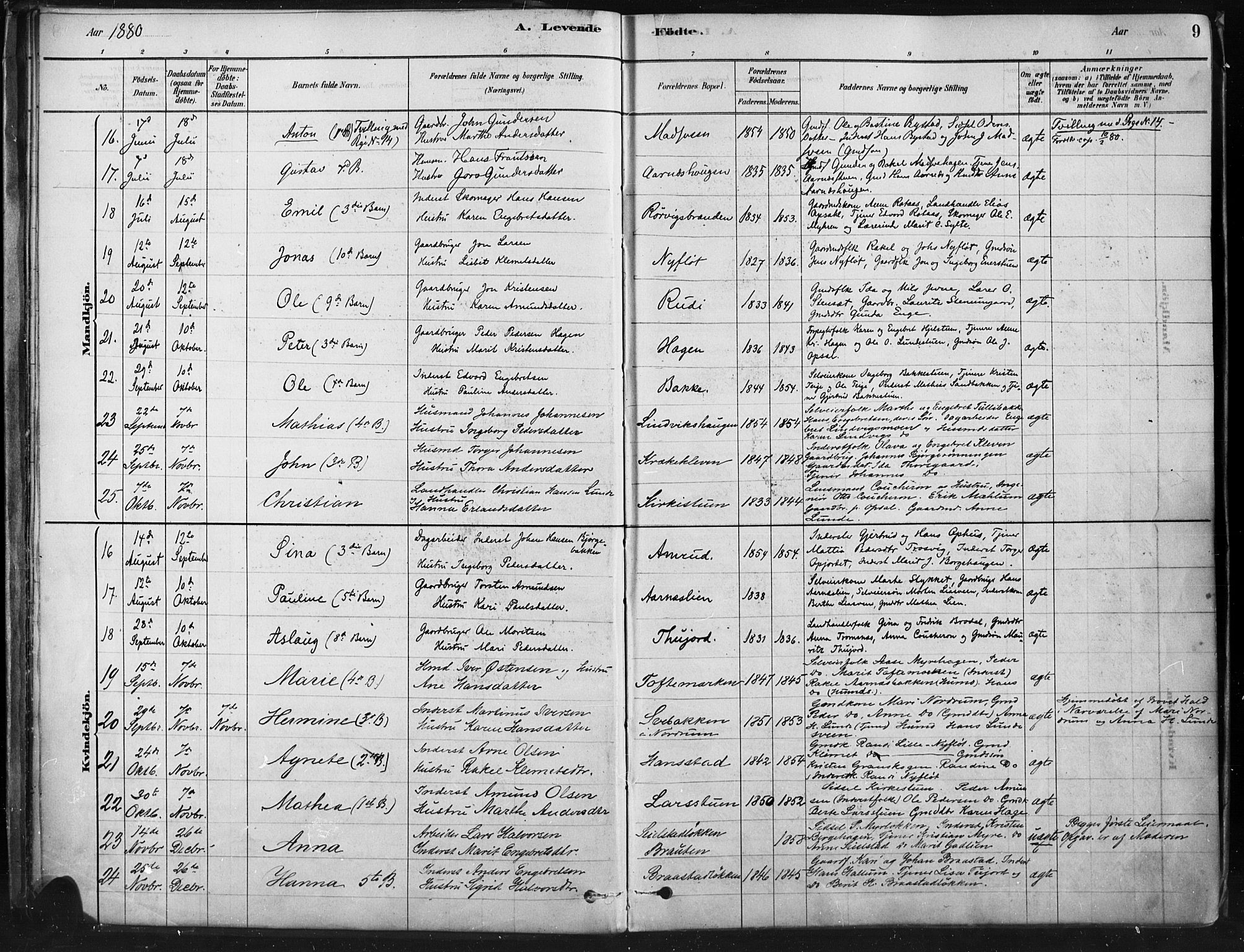 Ringebu prestekontor, SAH/PREST-082/H/Ha/Haa/L0009: Parish register (official) no. 9, 1878-1898, p. 9