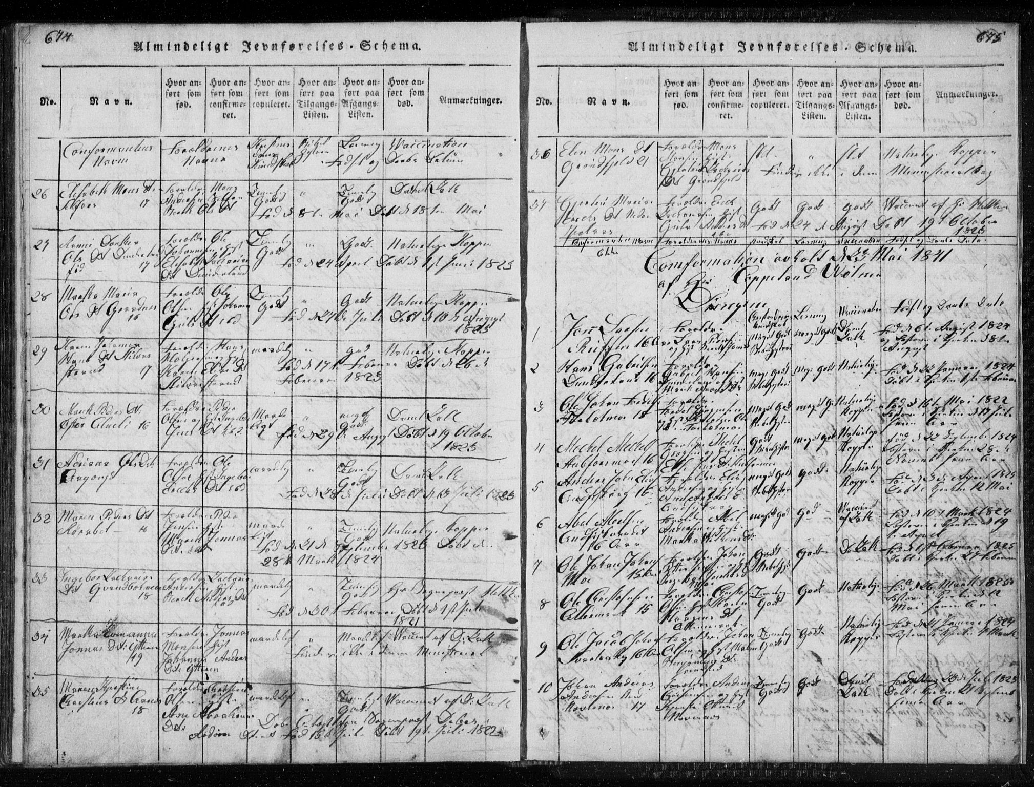 Ministerialprotokoller, klokkerbøker og fødselsregistre - Nordland, SAT/A-1459/827/L0412: Parish register (copy) no. 827C01, 1820-1841, p. 674-675