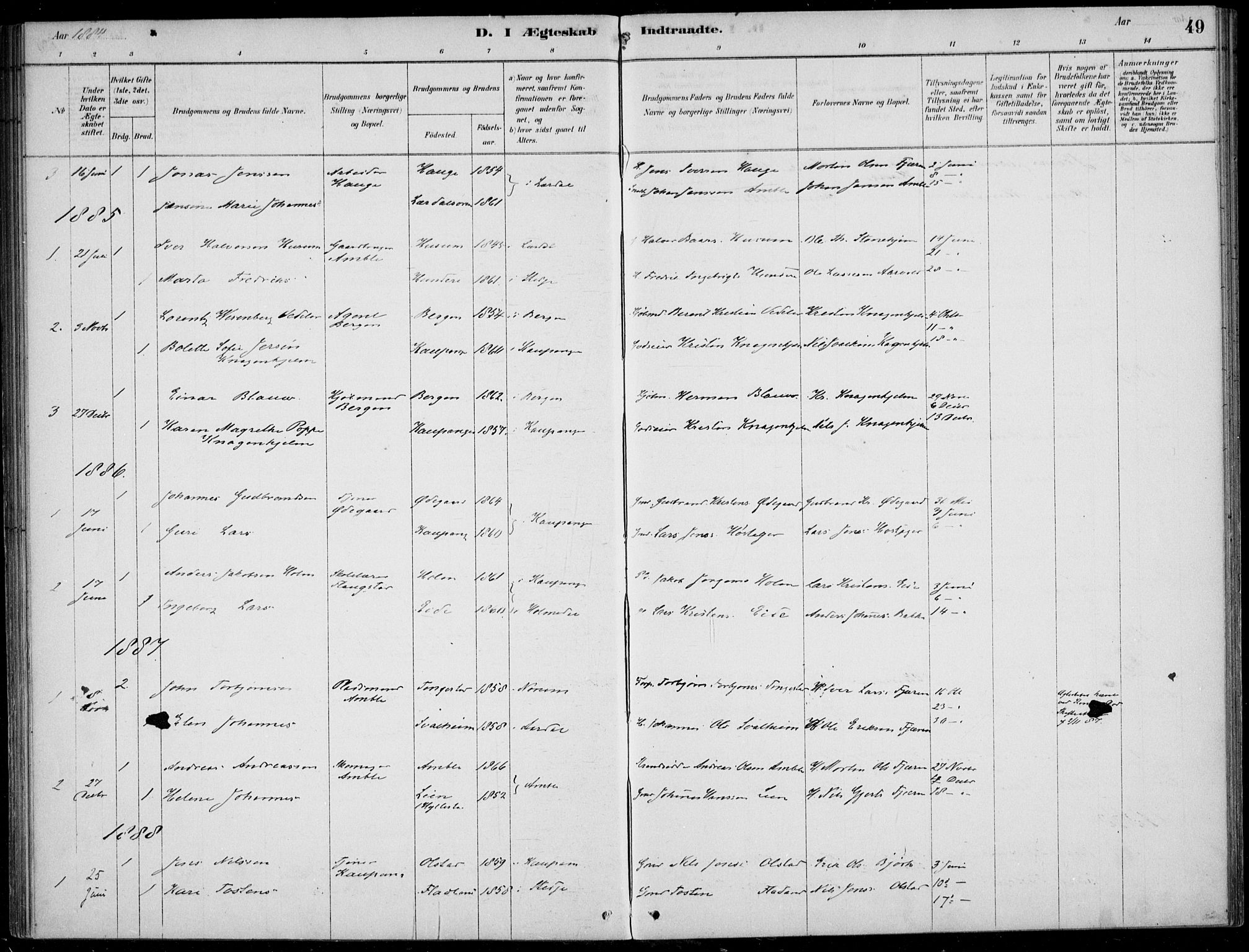 Sogndal sokneprestembete, AV/SAB-A-81301/H/Haa/Haad/L0001: Parish register (official) no. D  1, 1878-1907, p. 49