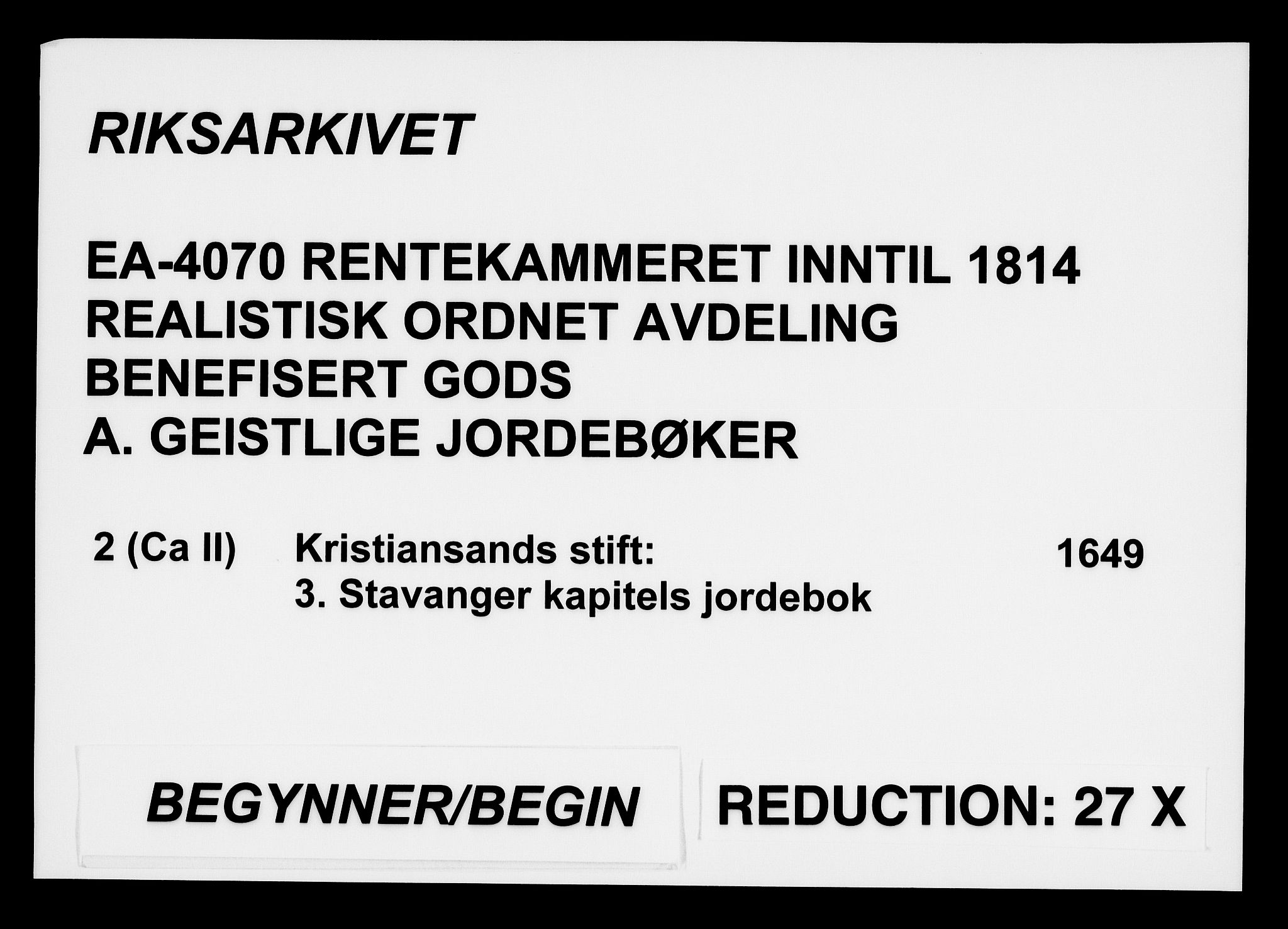 Rentekammeret inntil 1814, Realistisk ordnet avdeling, AV/RA-EA-4070/Fc/Fca/L0002/0004: [Ca II]  Kristiansand stift / Stavanger kapitels jordebok, 1649