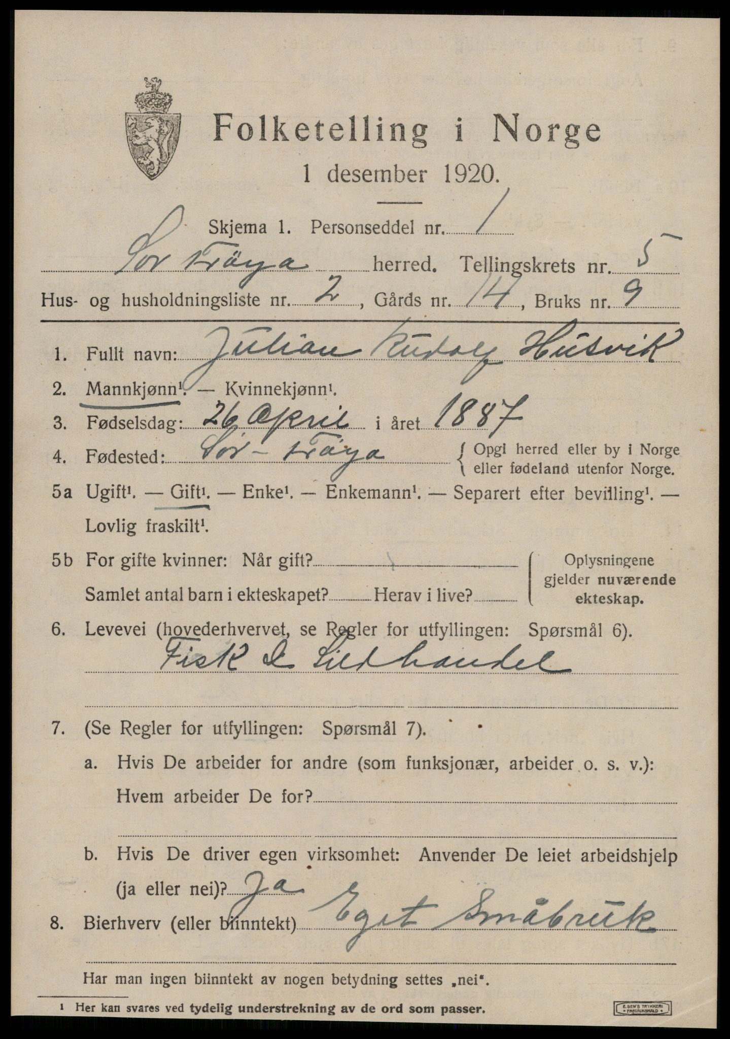 SAT, 1920 census for Sør-Frøya, 1920, p. 4381