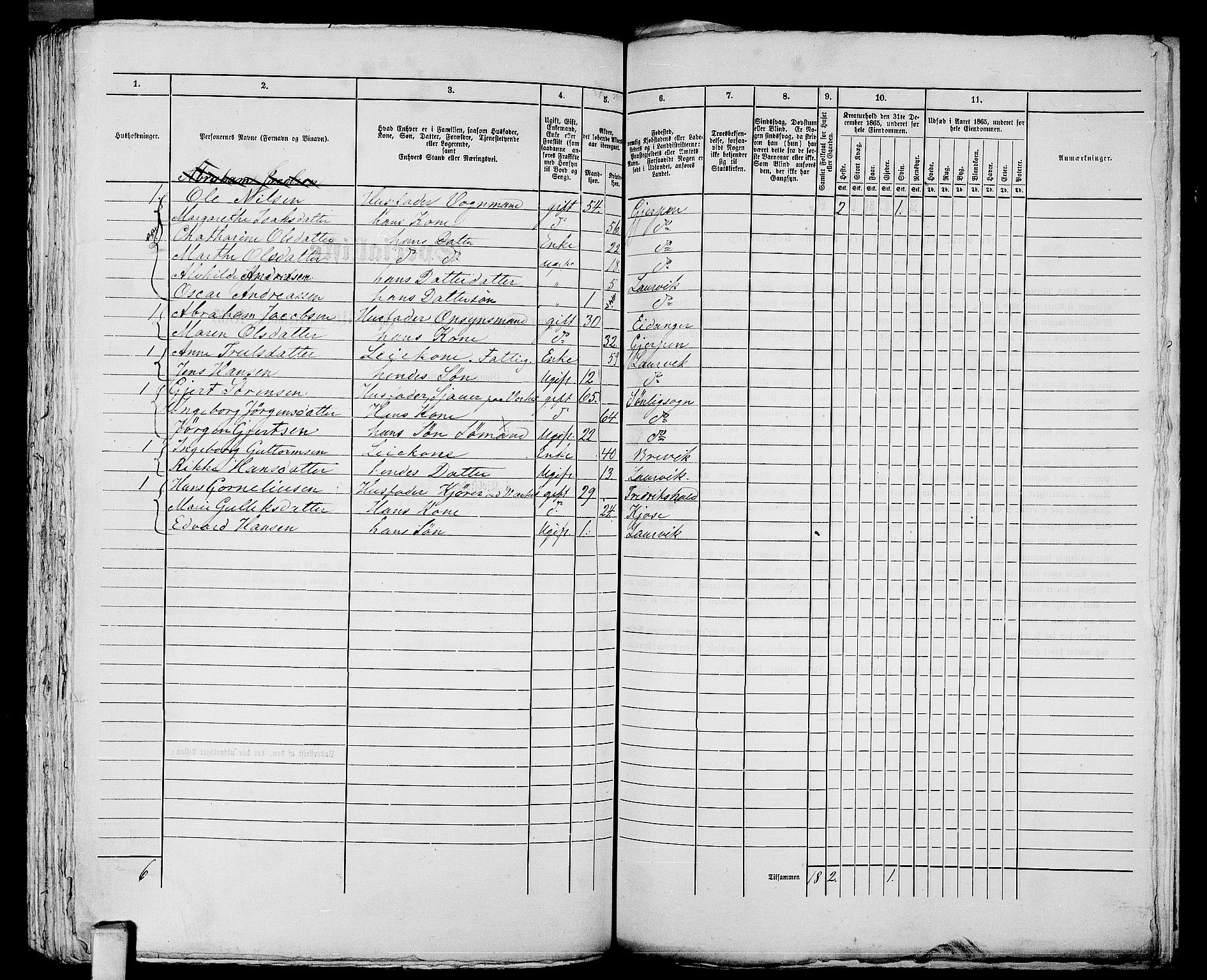 RA, 1865 census for Larvik, 1865, p. 1068