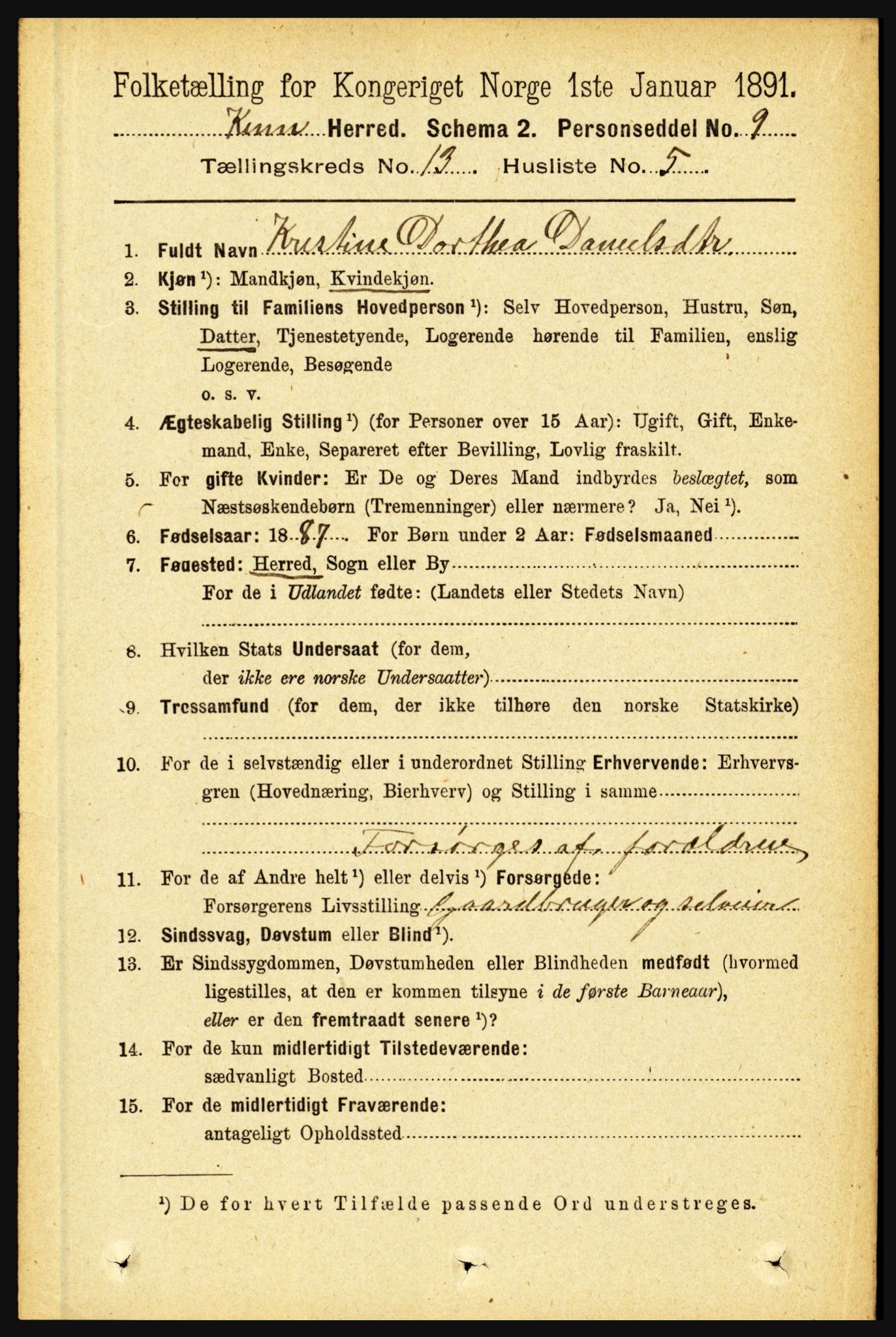 RA, 1891 census for 1437 Kinn, 1891, p. 5084