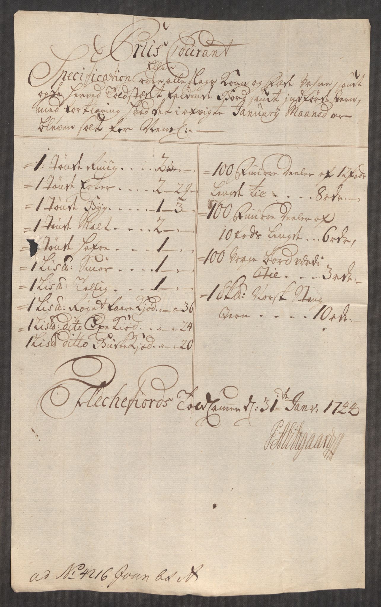 Rentekammeret inntil 1814, Realistisk ordnet avdeling, AV/RA-EA-4070/Oe/L0002: [Ø1]: Priskuranter, 1740-1744, p. 1008