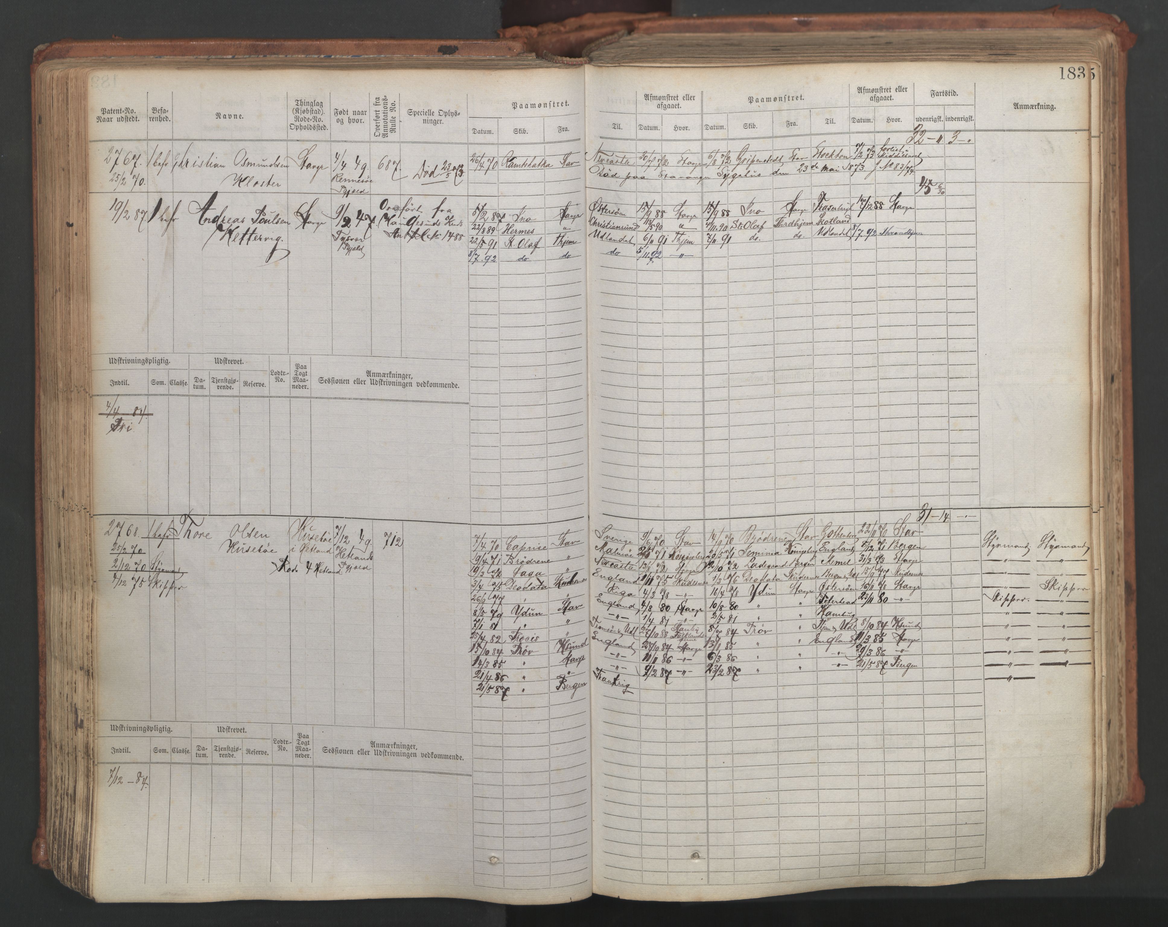 Stavanger sjømannskontor, AV/SAST-A-102006/F/Fb/Fbb/L0007: Sjøfartshovedrulle, patentnr. 2403-3604, 1869-1880, p. 211