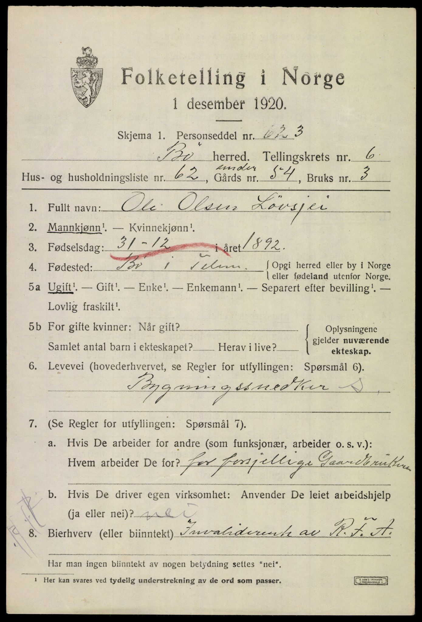 SAKO, 1920 census for Bø (Telemark), 1920, p. 5076