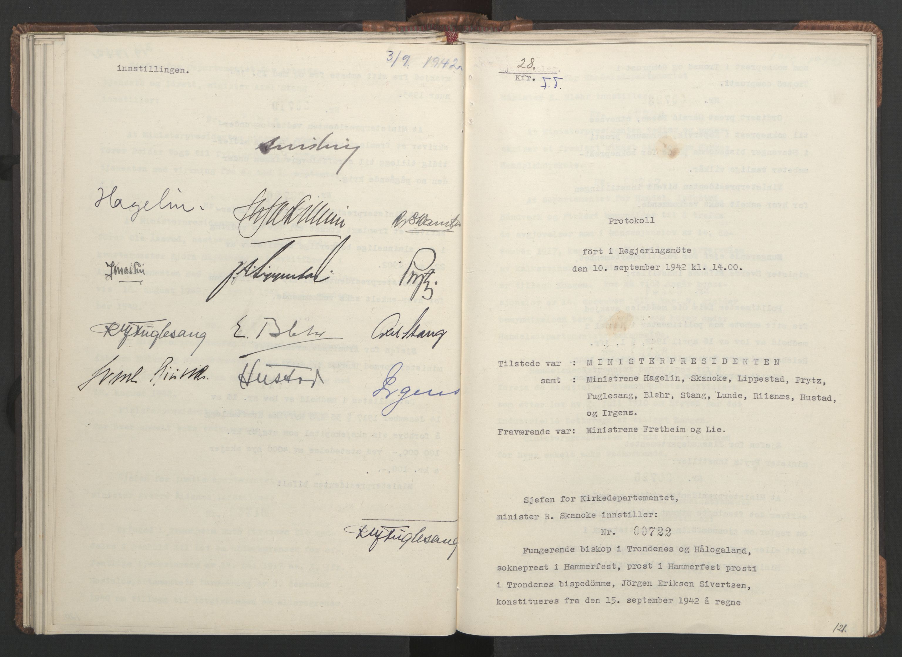 NS-administrasjonen 1940-1945 (Statsrådsekretariatet, de kommisariske statsråder mm), RA/S-4279/D/Da/L0001: Beslutninger og tillegg (1-952 og 1-32), 1942, p. 124