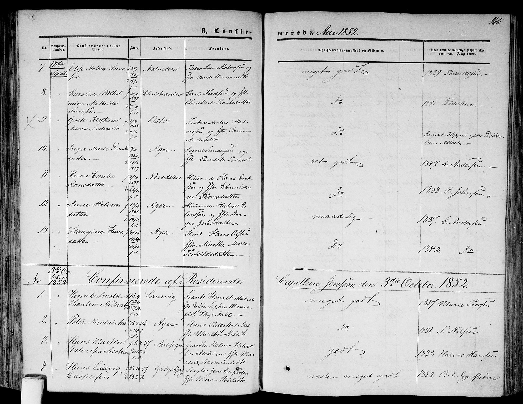 Gamlebyen prestekontor Kirkebøker, AV/SAO-A-10884/F/Fa/L0004: Parish register (official) no. 4, 1850-1857, p. 166