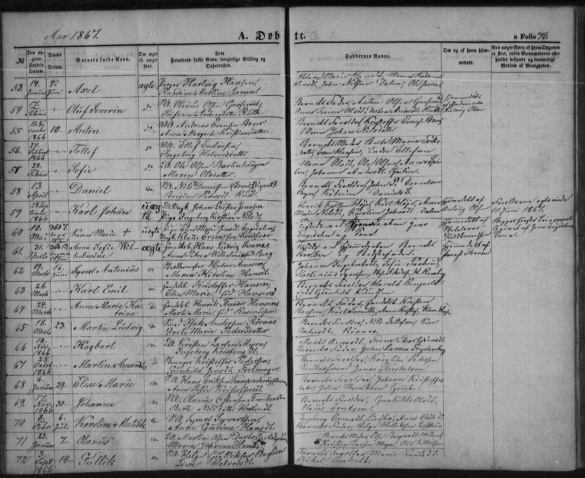 Kongsberg kirkebøker, AV/SAKO-A-22/F/Fa/L0010: Parish register (official) no. I 10, 1859-1875, p. 76