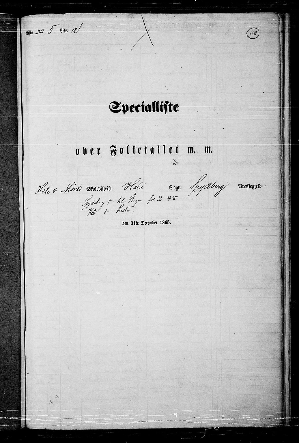 RA, 1865 census for Spydeberg, 1865, p. 101