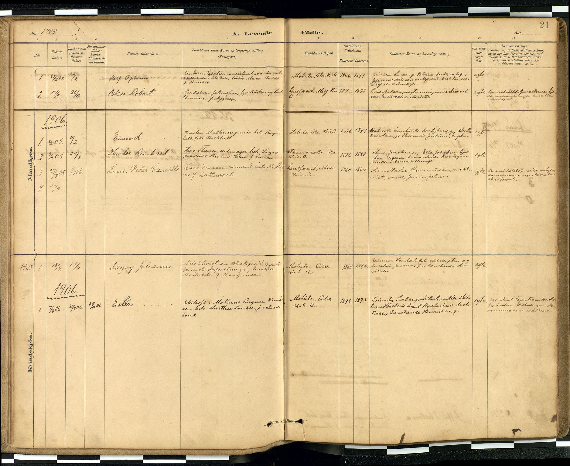 Den norske sjømannsmisjon i utlandet / Quebec (Canada) samt Pensacola--Savannah-Mobile-New Orleans-Gulfport (Gulfhamnene i USA), AV/SAB-SAB/PA-0114/H/Ha/L0001: Parish register (official) no. A 1, 1887-1924, p. 20b-21a