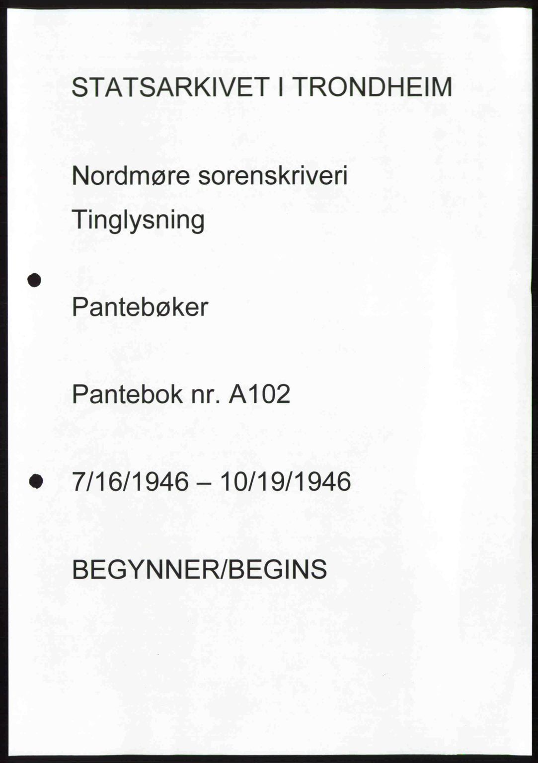 Nordmøre sorenskriveri, AV/SAT-A-4132/1/2/2Ca: Mortgage book no. A102, 1946-1946