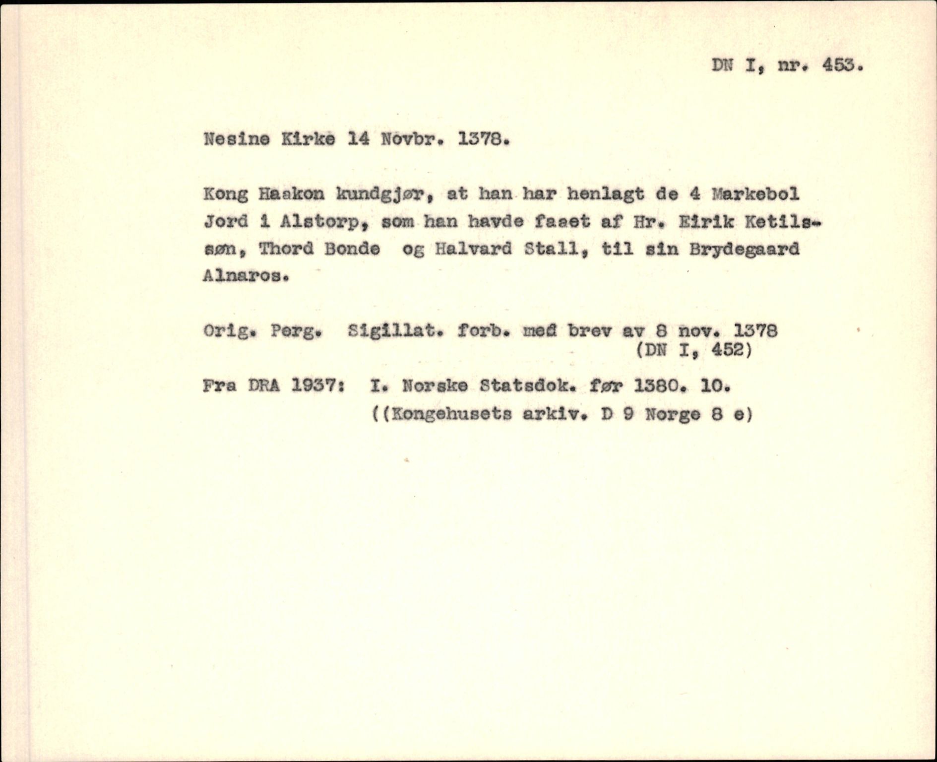 Riksarkivets diplomsamling, AV/RA-EA-5965/F35/F35f/L0001: Regestsedler: Diplomer fra DRA 1937 og 1996, p. 25