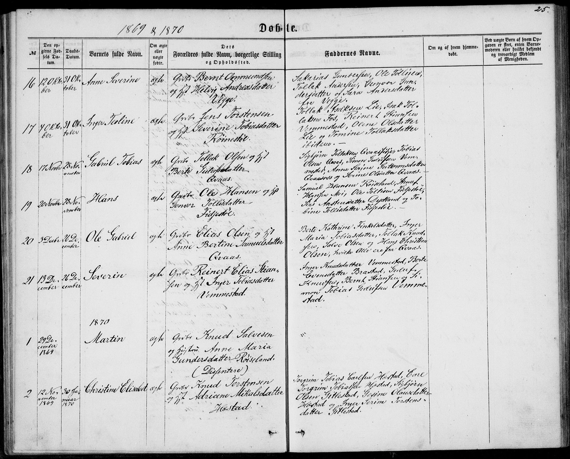 Lyngdal sokneprestkontor, SAK/1111-0029/F/Fa/Fab/L0002: Parish register (official) no. A 2, 1861-1878, p. 25