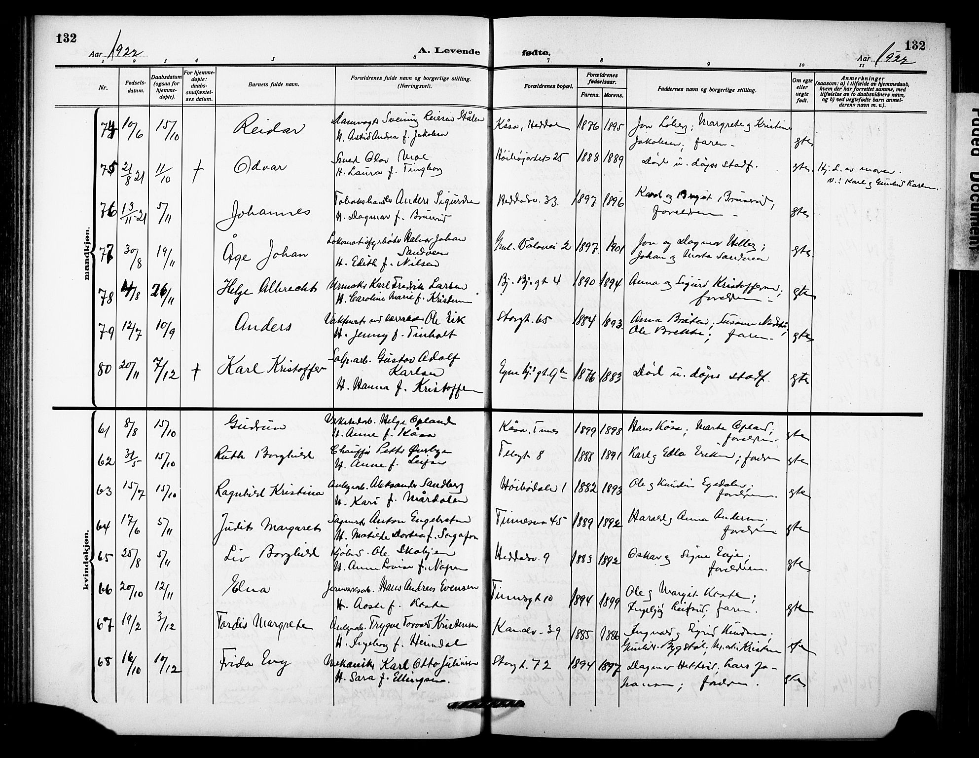 Notodden kirkebøker, AV/SAKO-A-290/G/Ga/L0001: Parish register (copy) no. 1, 1912-1923, p. 132