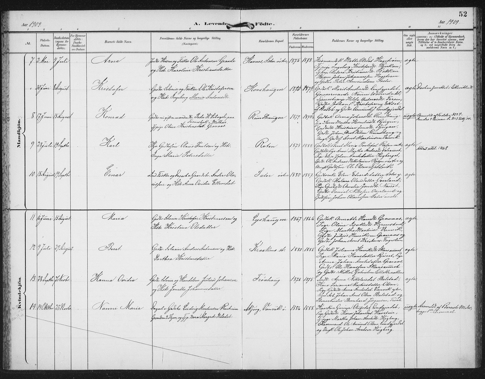 Ministerialprotokoller, klokkerbøker og fødselsregistre - Nord-Trøndelag, SAT/A-1458/702/L0024: Parish register (official) no. 702A02, 1898-1914, p. 52