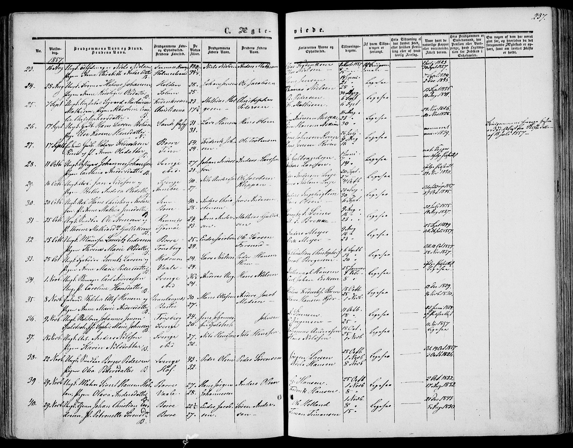 Borre kirkebøker, SAKO/A-338/F/Fa/L0006: Parish register (official) no. I 6, 1852-1862, p. 237